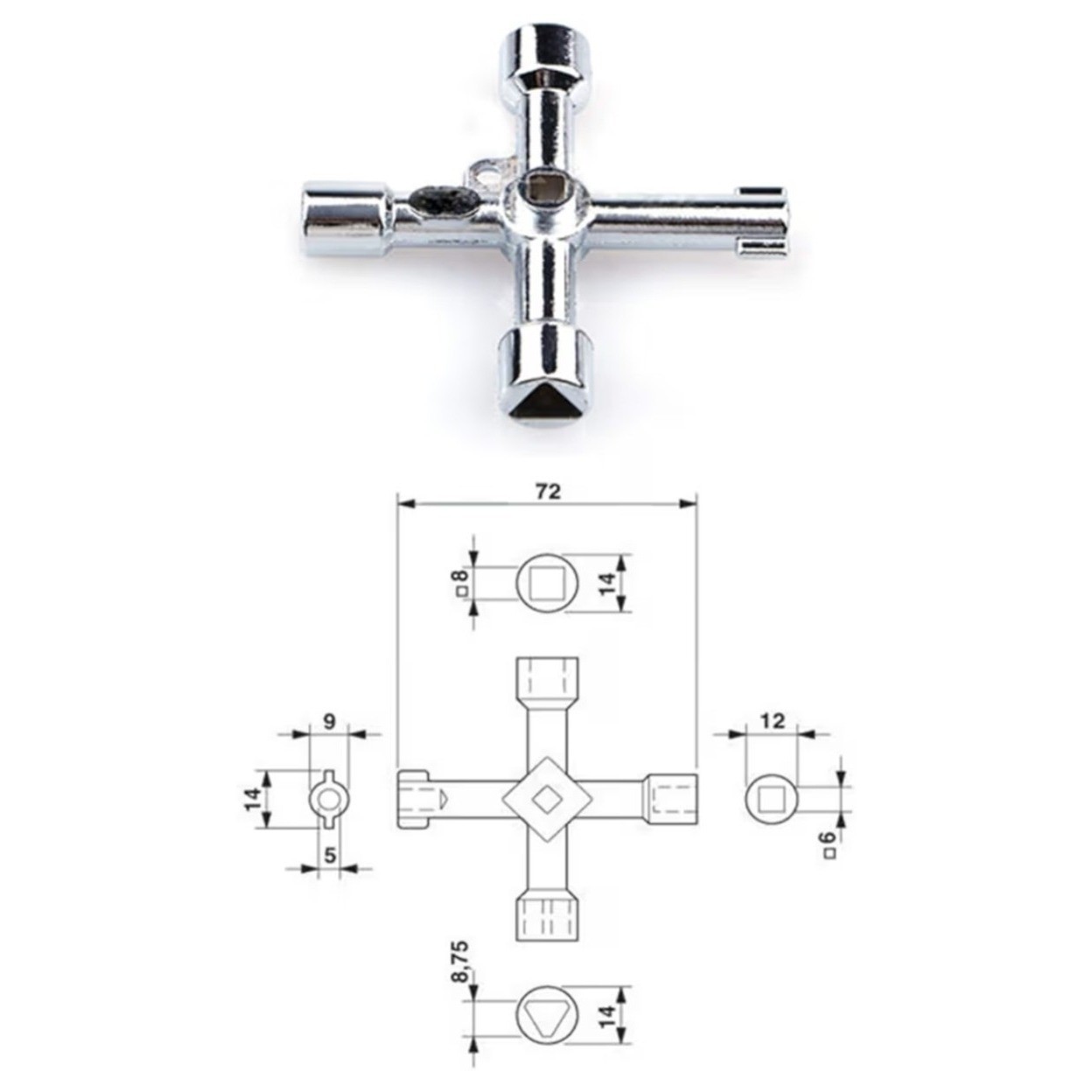 4 Way Cross Key Multi-Functional 4 in 1 Universal Utilities Key
