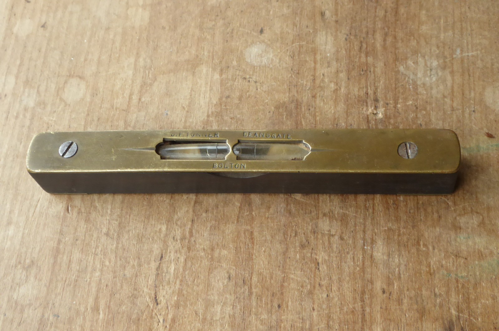 Antique BRASS & EBONY SPIRIT LEVEL by J F Turner of Bolton 6″ Superb Quality