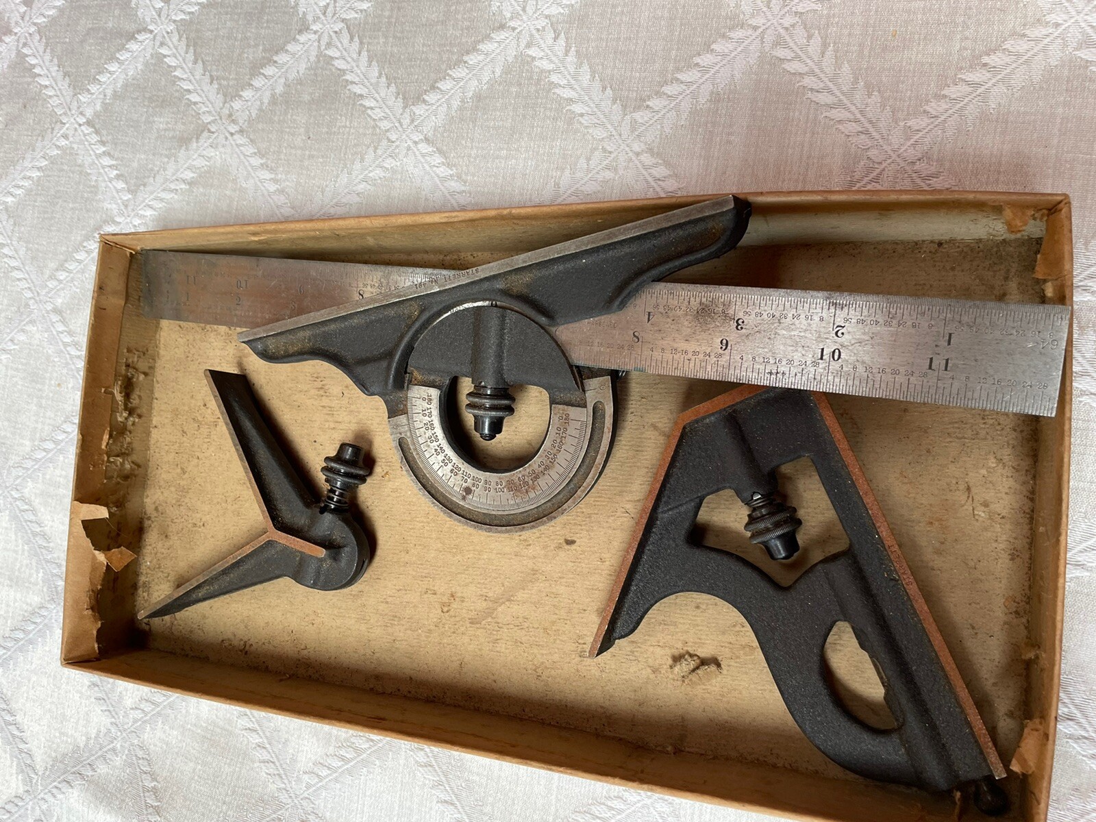 Starrett No. 435-12-4R combination square set, center, protractor, scale – U.S.A