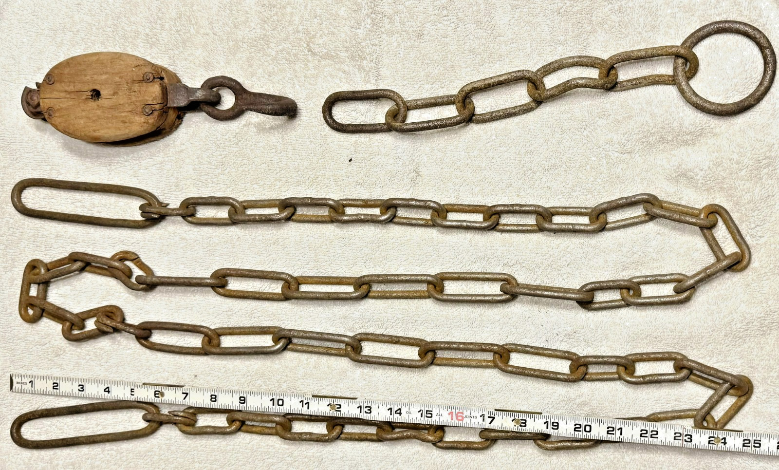 Vintage Chains With Circular Link Ends and Barn Pully