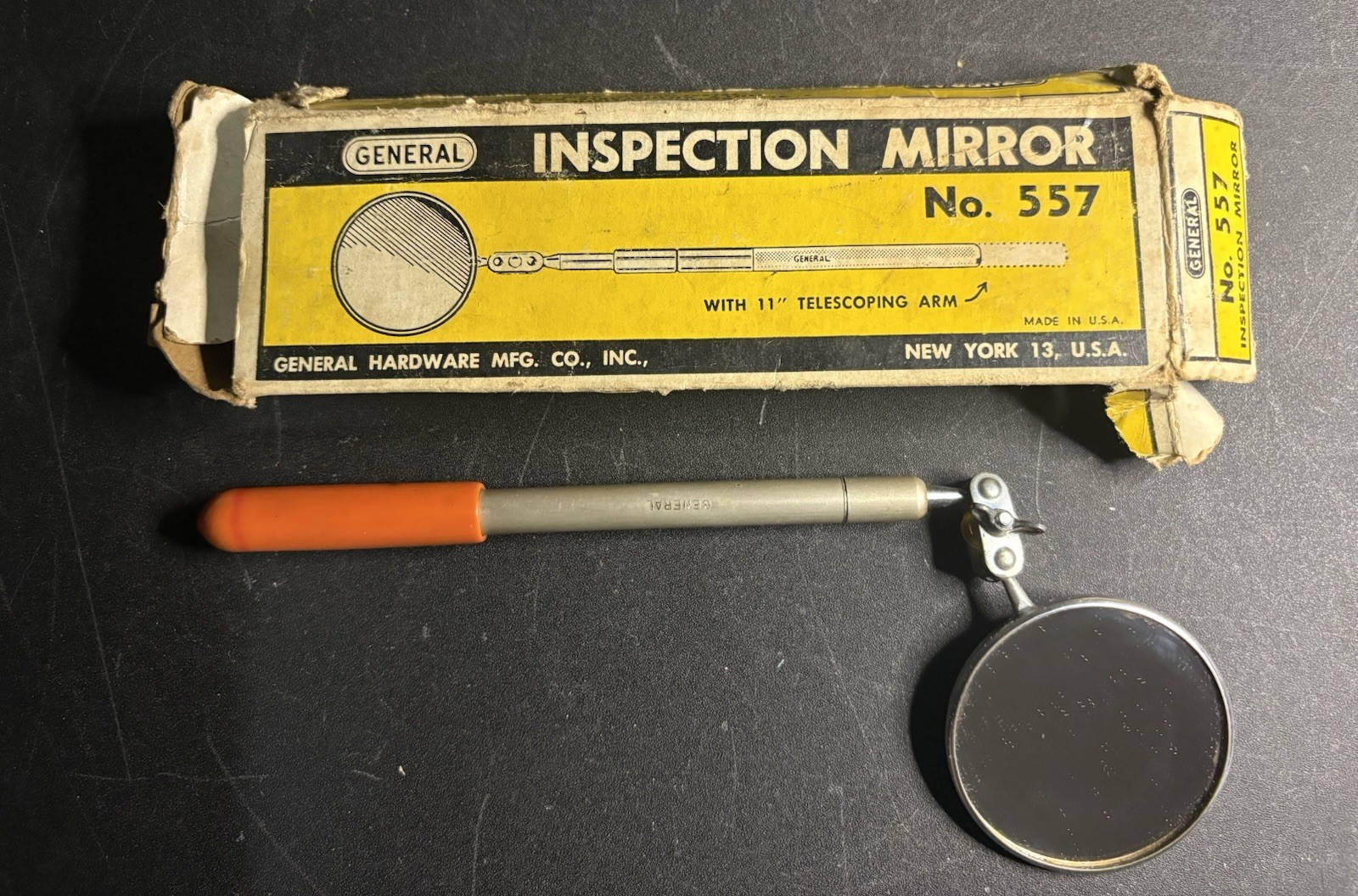Vintage General Tools No. 557 Inspection Mirror w/telescoping handle in orig box