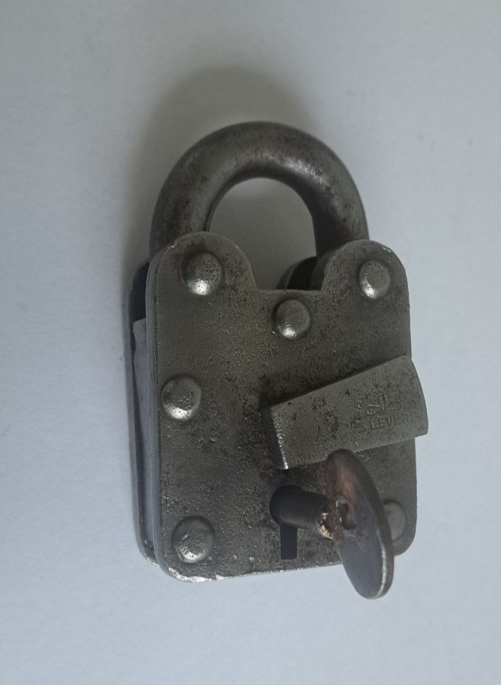 Antique Six Lever Large Steel Lock In working Condition with Key 3 1/2″ x 2 1/8″