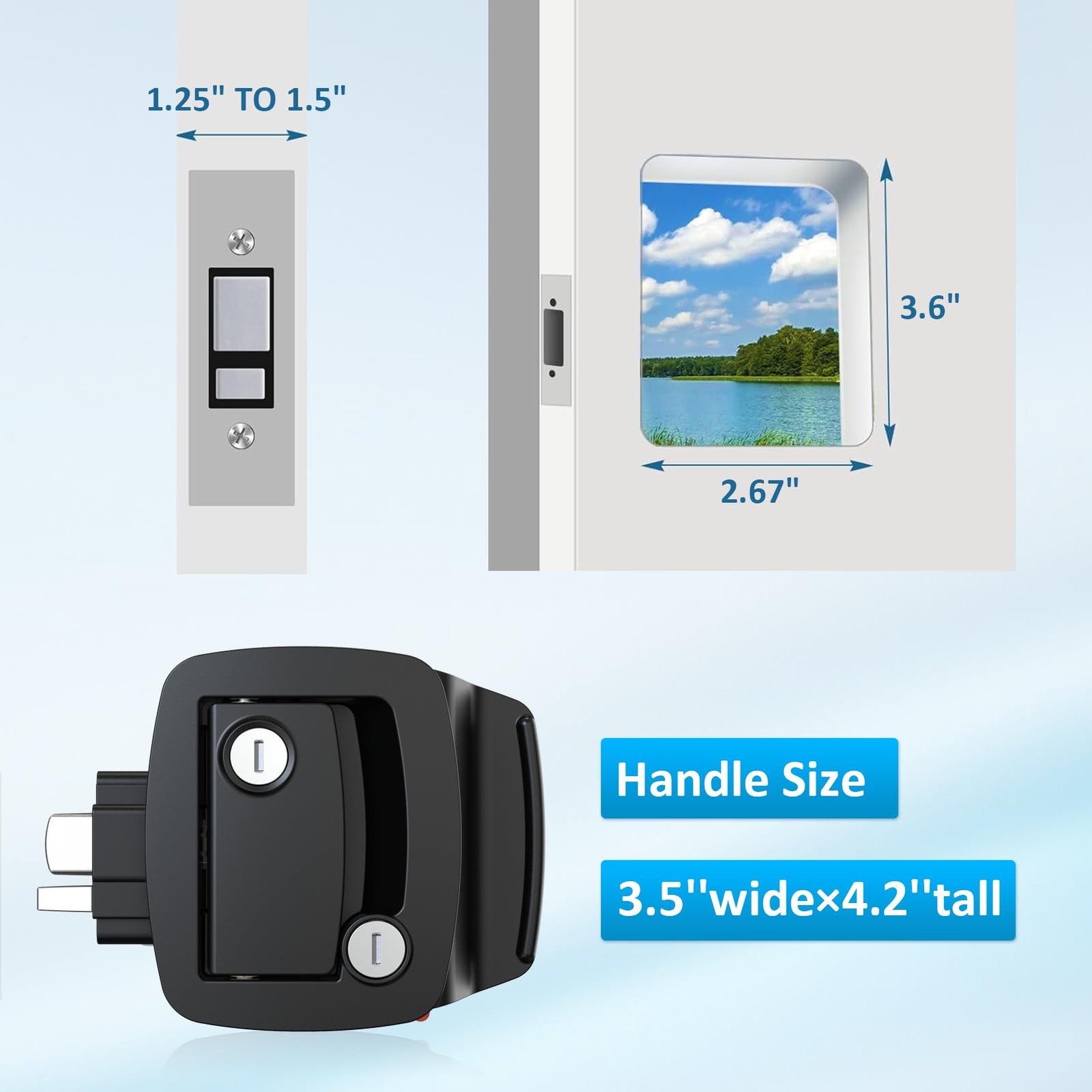 RV Door Lock Replacement Paddle Deadbolt Zinc Alloy Fits 2.75×3.75 Inch Hole