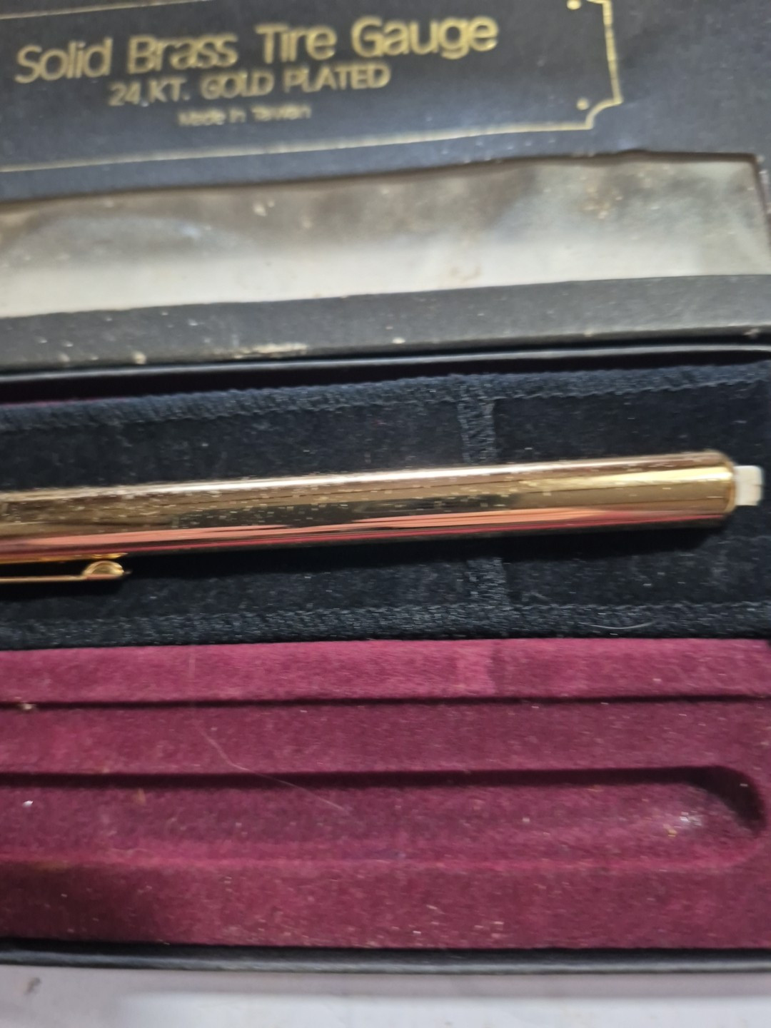 VINTAGE APEX SOLID BRASS 24K GOLD PLATED TIRE GAUGE #7398
