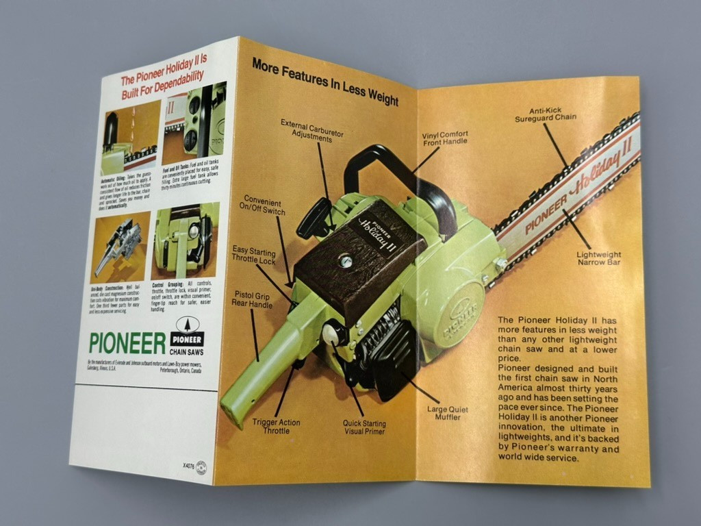Vintage PIONEER CHAINSAW Holiday II Chain Saw Advertising Brochure