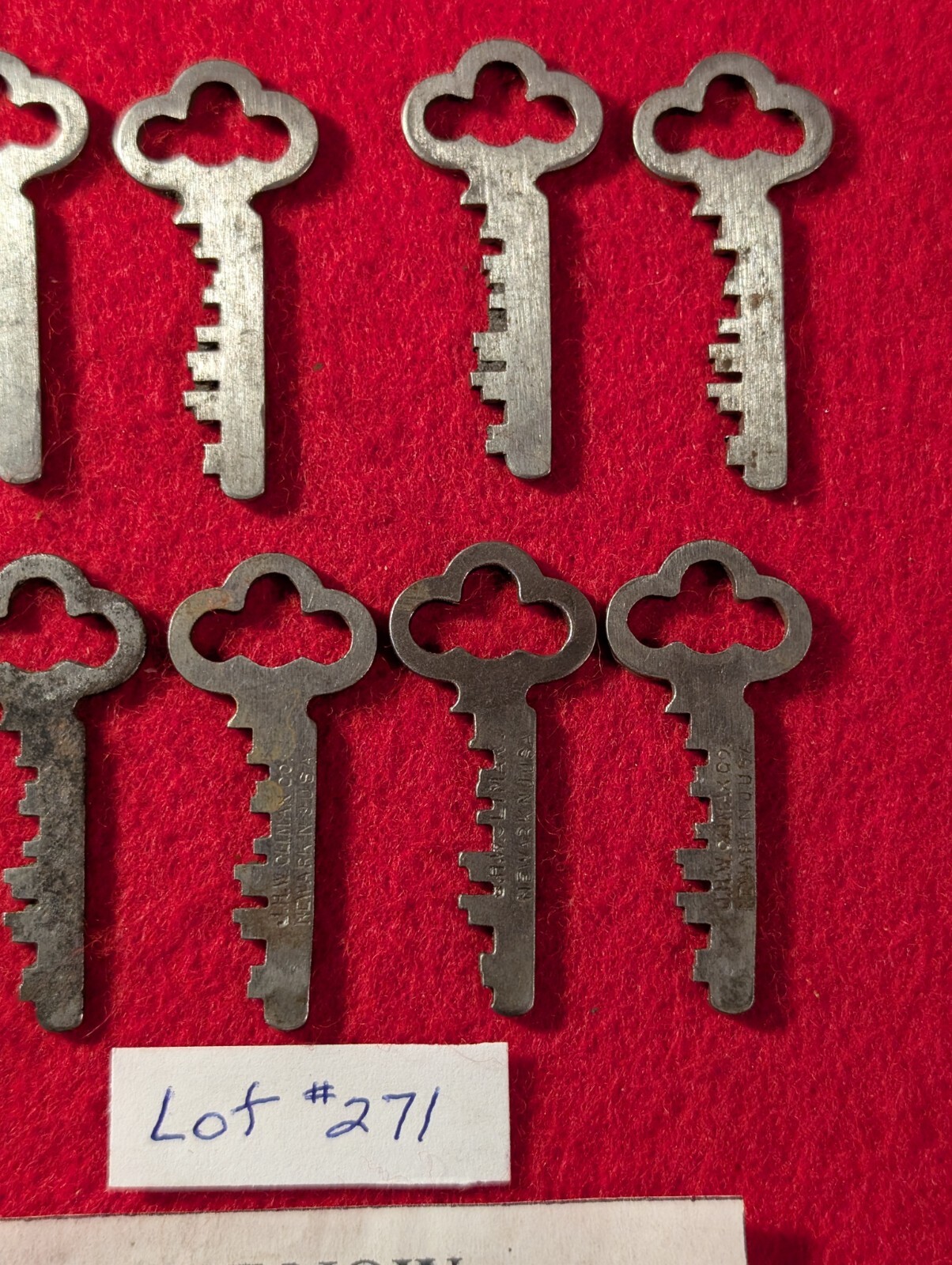 10 VINTAGE “JMW CLIMAX” SCANDINAVIAN STEEL PADLOCK KEYS, ANTIQUE KEY LOT #271