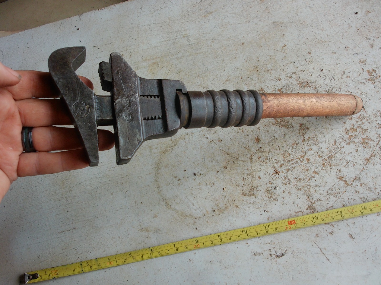 Vintage 12″ Bemis & Call Hawk Bill Wood Handle Adjustable Wrench Lot 26-22-G2
