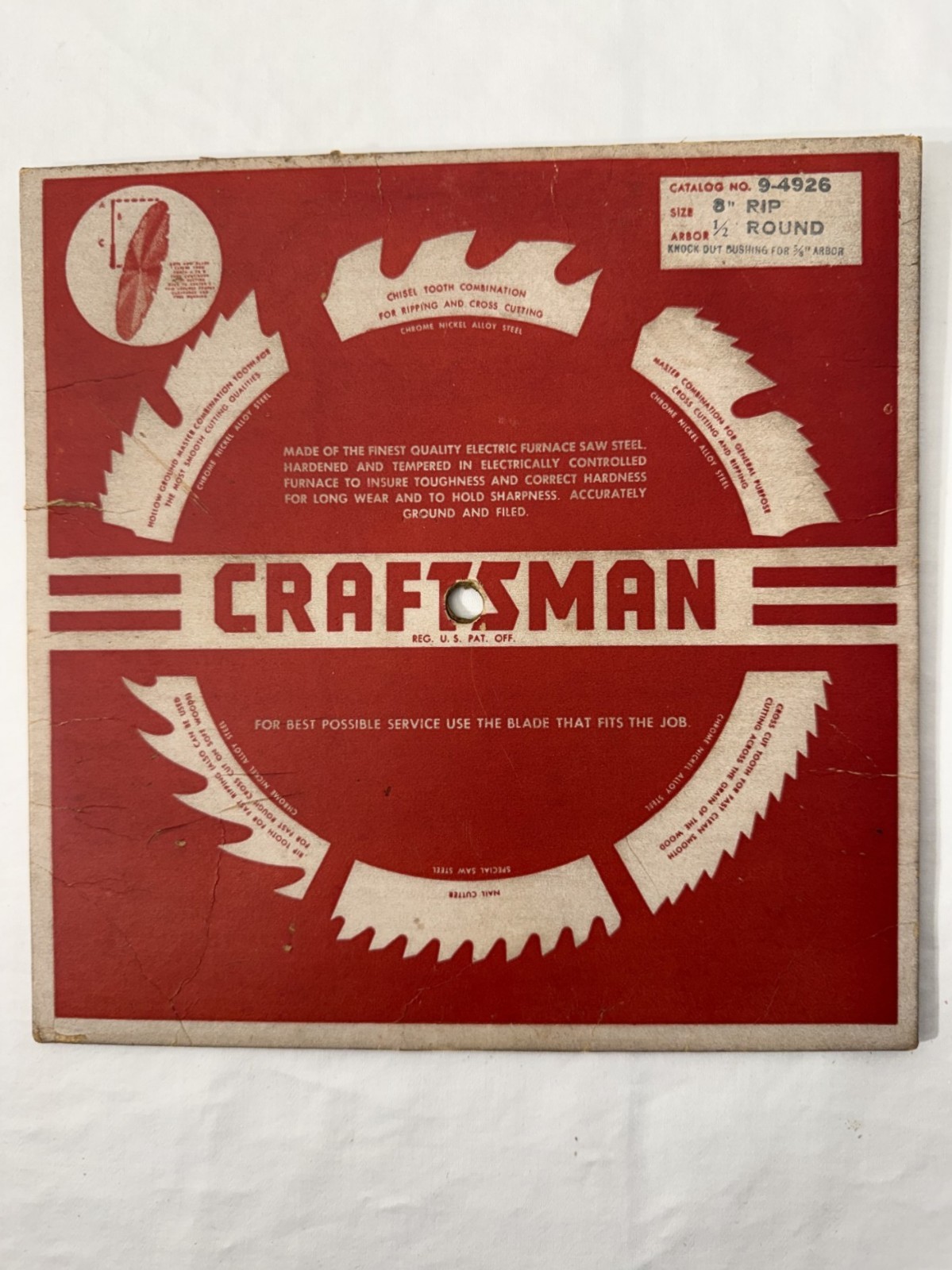 Vintage Craftsman 8″ Rip Saw Blade Sleeve Sears Roebuck & Co Retail Packaging