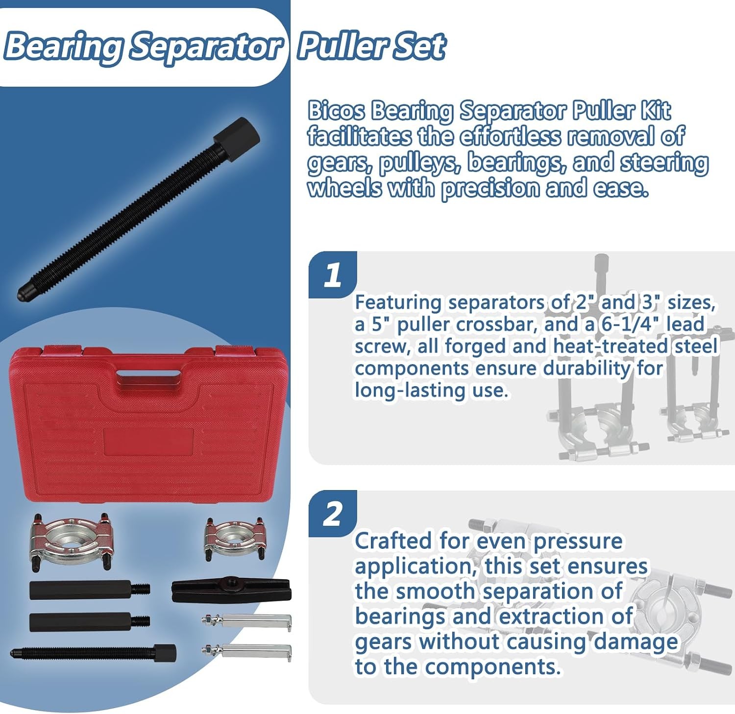 Bearing Puller Set 14pc Bearing Separator Gear Pulley Removal Tool 2in 3in