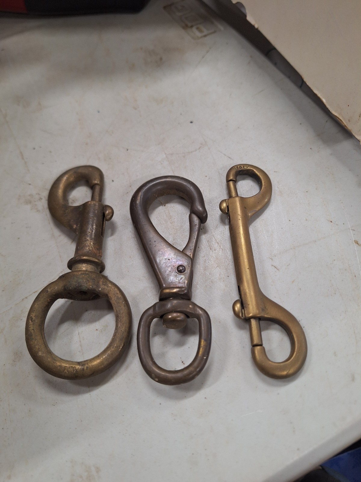 3 Vintage Solid Brass Nautical Swivel Carabiner Rope Snap Clasp 3.5″