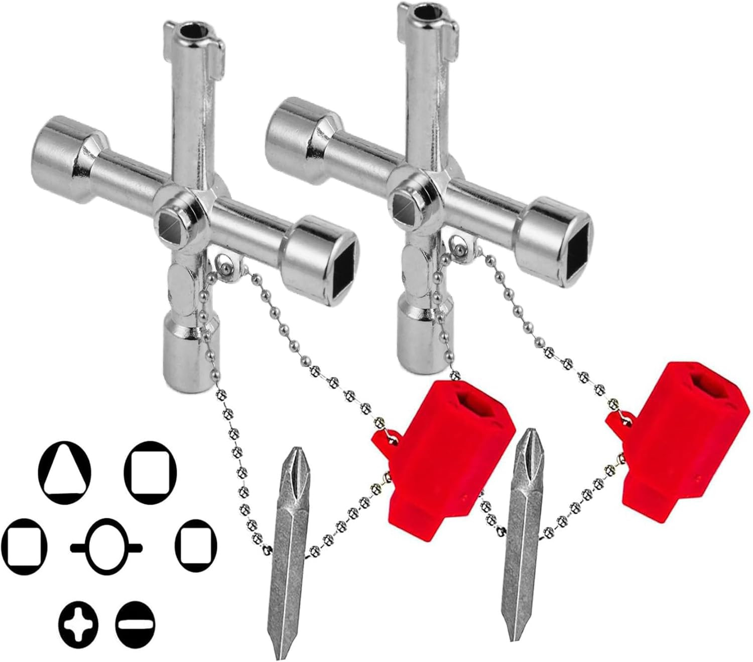 2Pcs 4-Way Universal Utilities Key, Multi-Functional Universal Cross Key with Bi