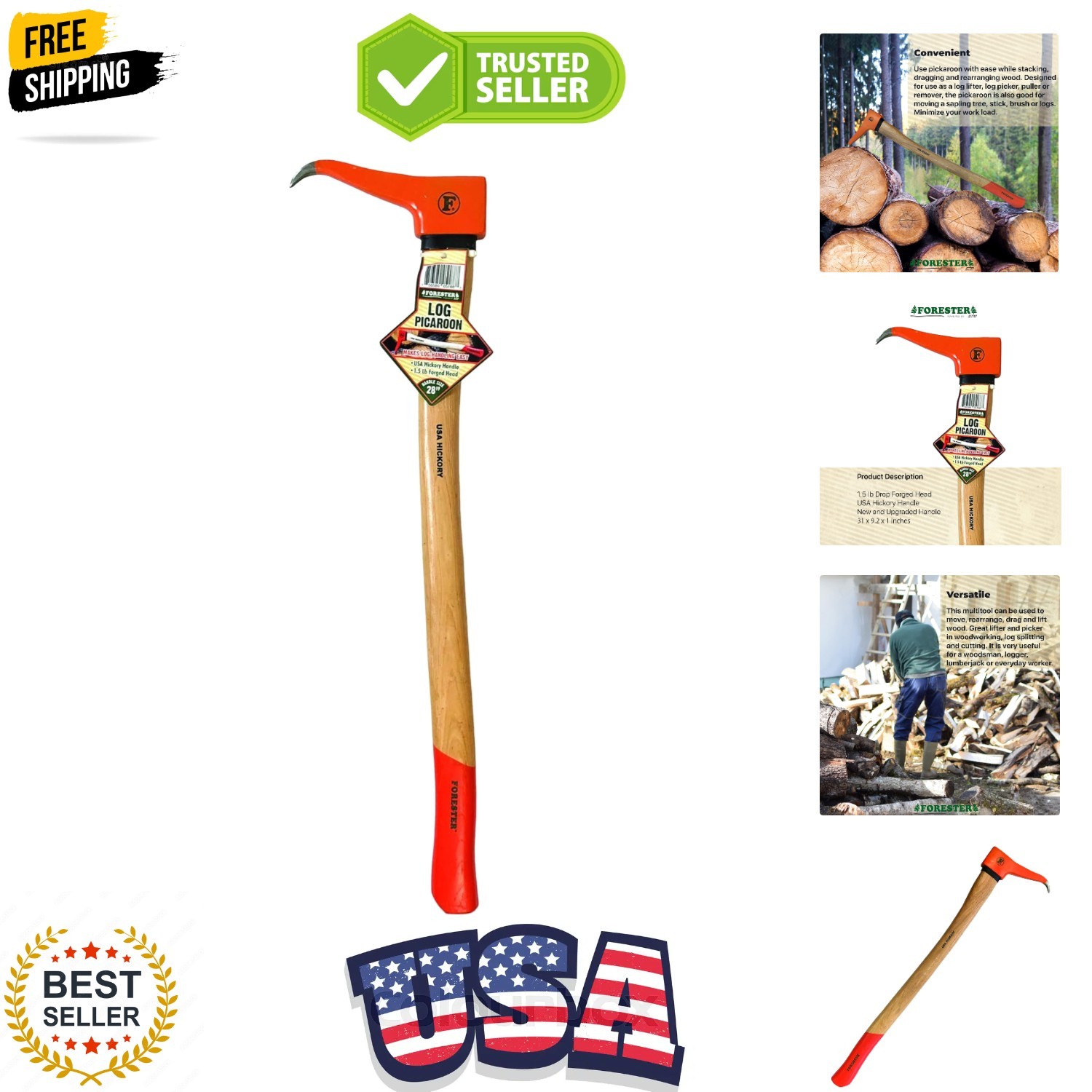 Pickaroon Logging Tool | Hickory Handle | Hookaroon Logging Tool | Log Rolle…