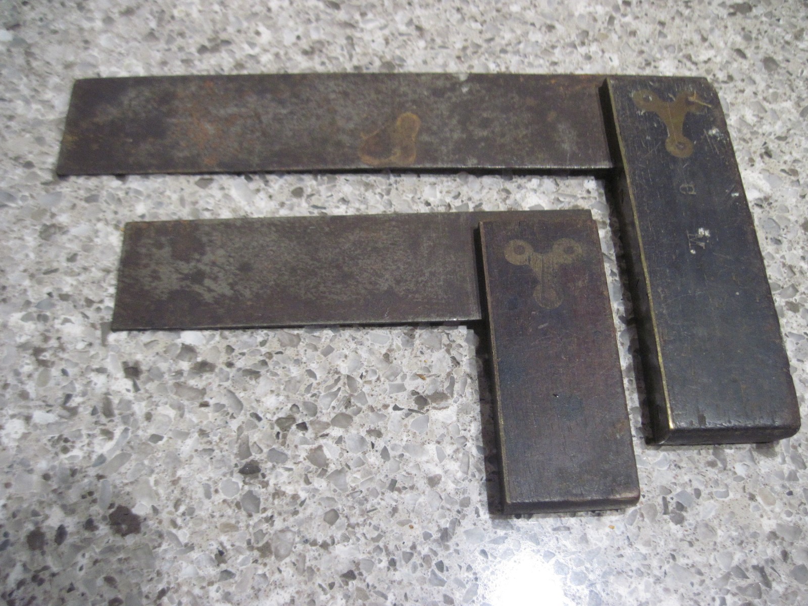 Vintage Carpenters Rosewood Try Square x2 with Brass Hardware 4-1/2″ & 7-1/2″