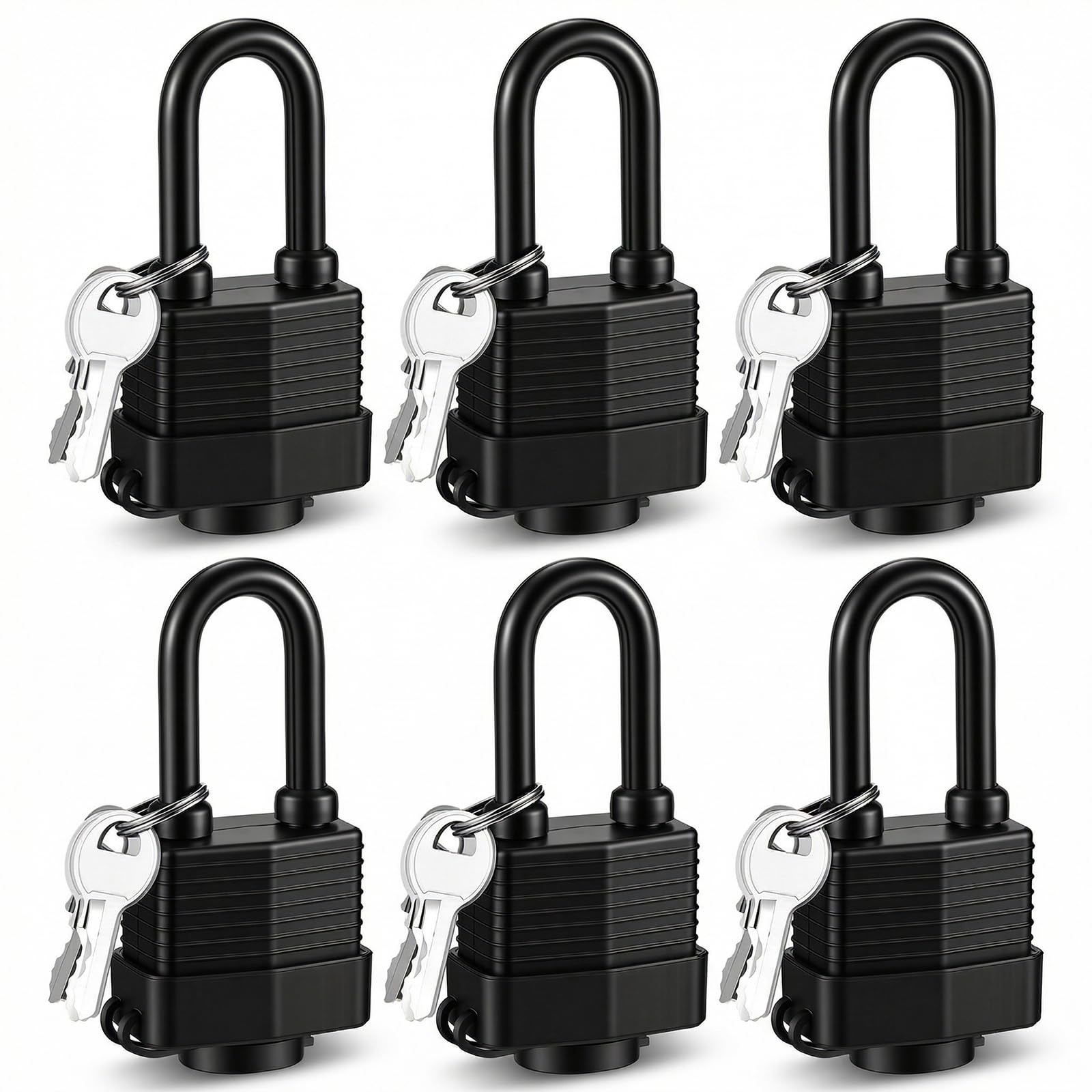 6 Pack Waterproof Padlocks Keyed Alike Heavy Duty Long Shackle Padlock Set wi…