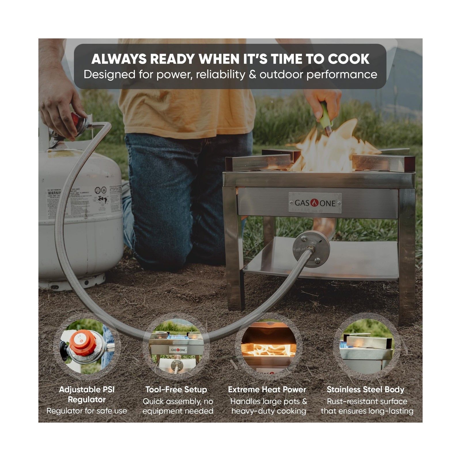 Stainless Steel Propane Burner Cooker W/ Regulator&Steel Braided Hose Turkey Fry