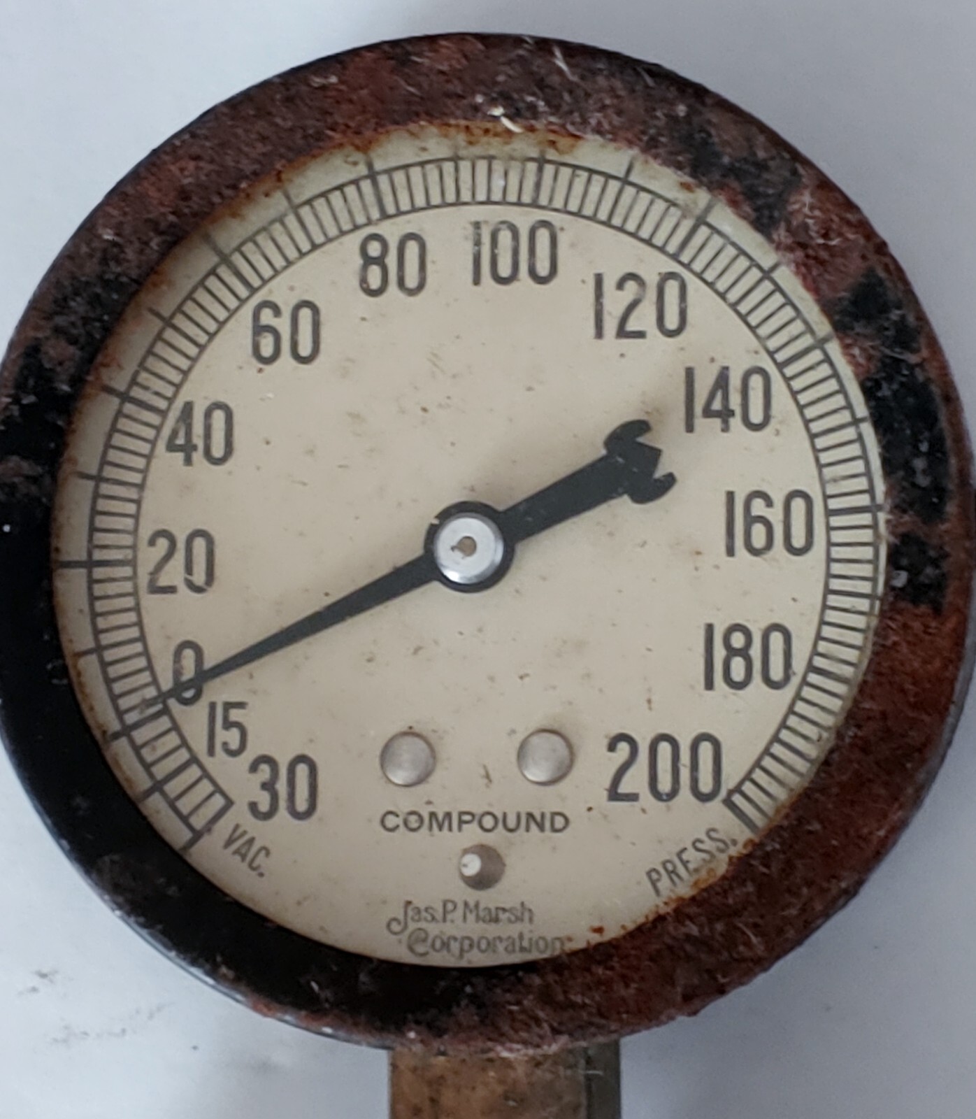 VINTAGE JAS P. MARSH COMPOUND GAUGE-VACUUM/PRESSURE- Made in USA