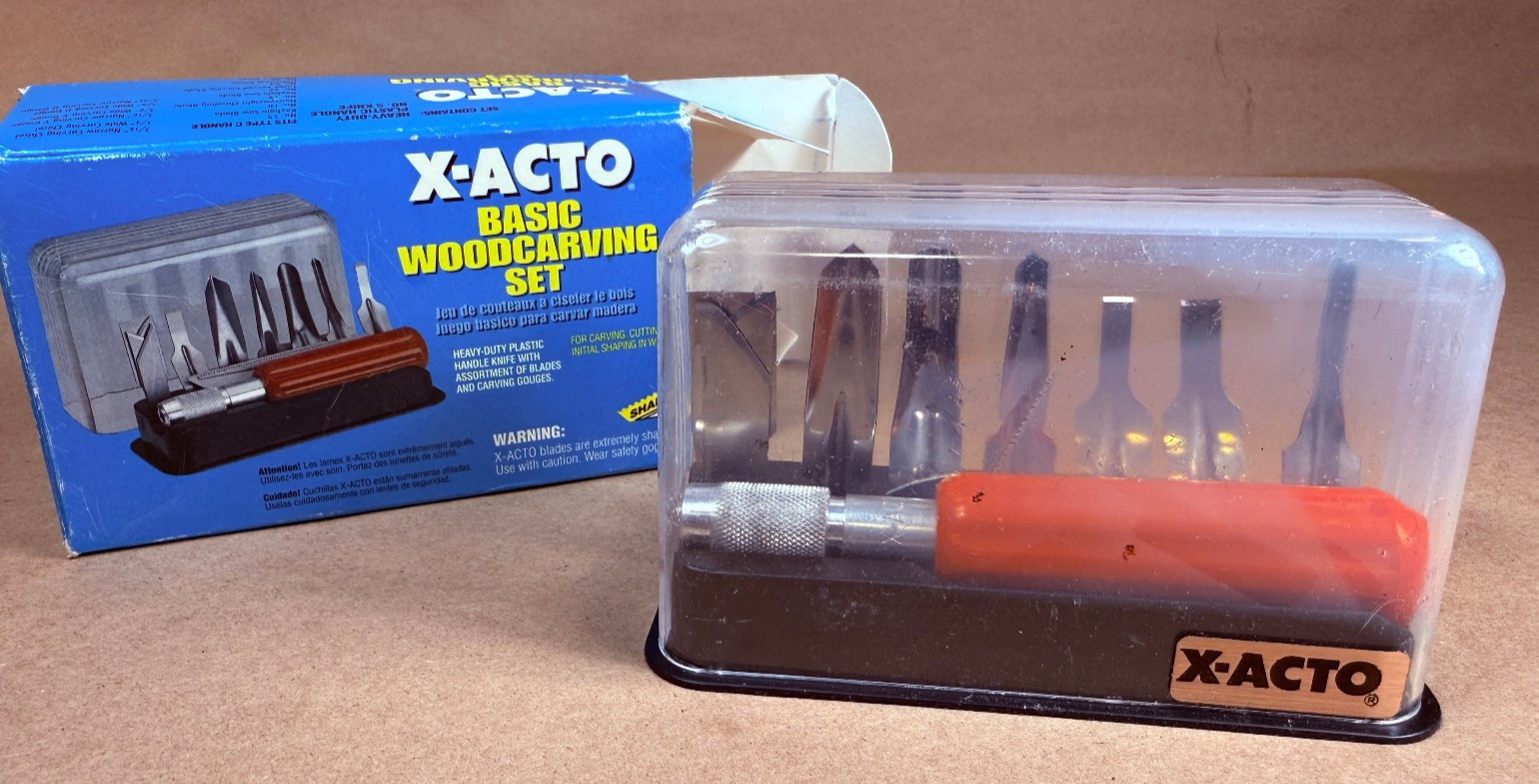 VTG X-Acto No. 77 Wood Carving Set Knife Blades Case & Box USA 12 Blades