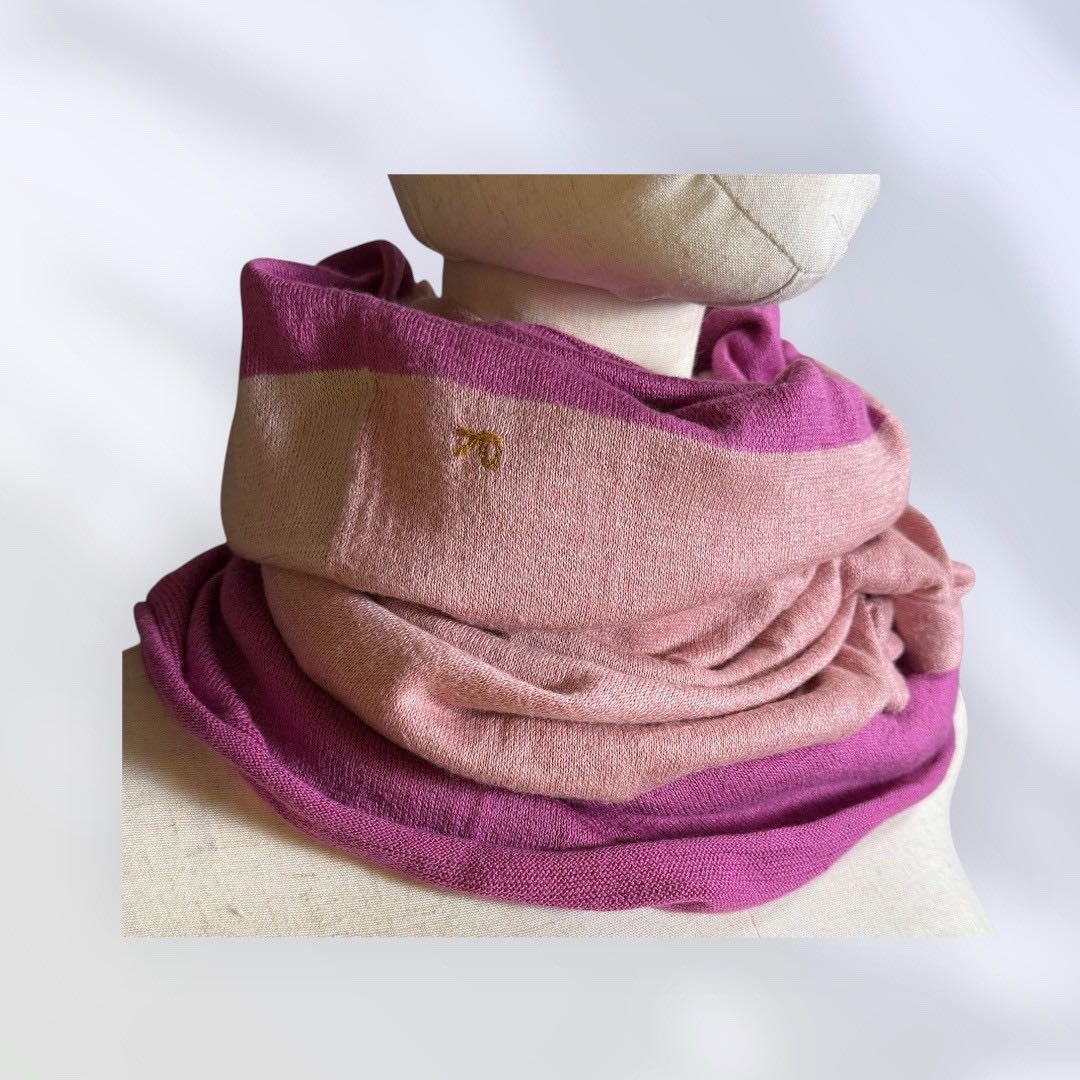 45R Gauze Scarf Snood Tricolor Pink 165cm x 33cm Used