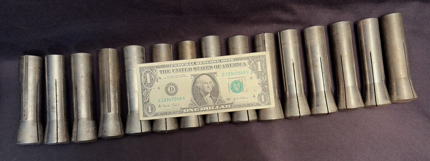 Set of 15 Vintage Unmarked Machinist Mill Lathe Collets + 2