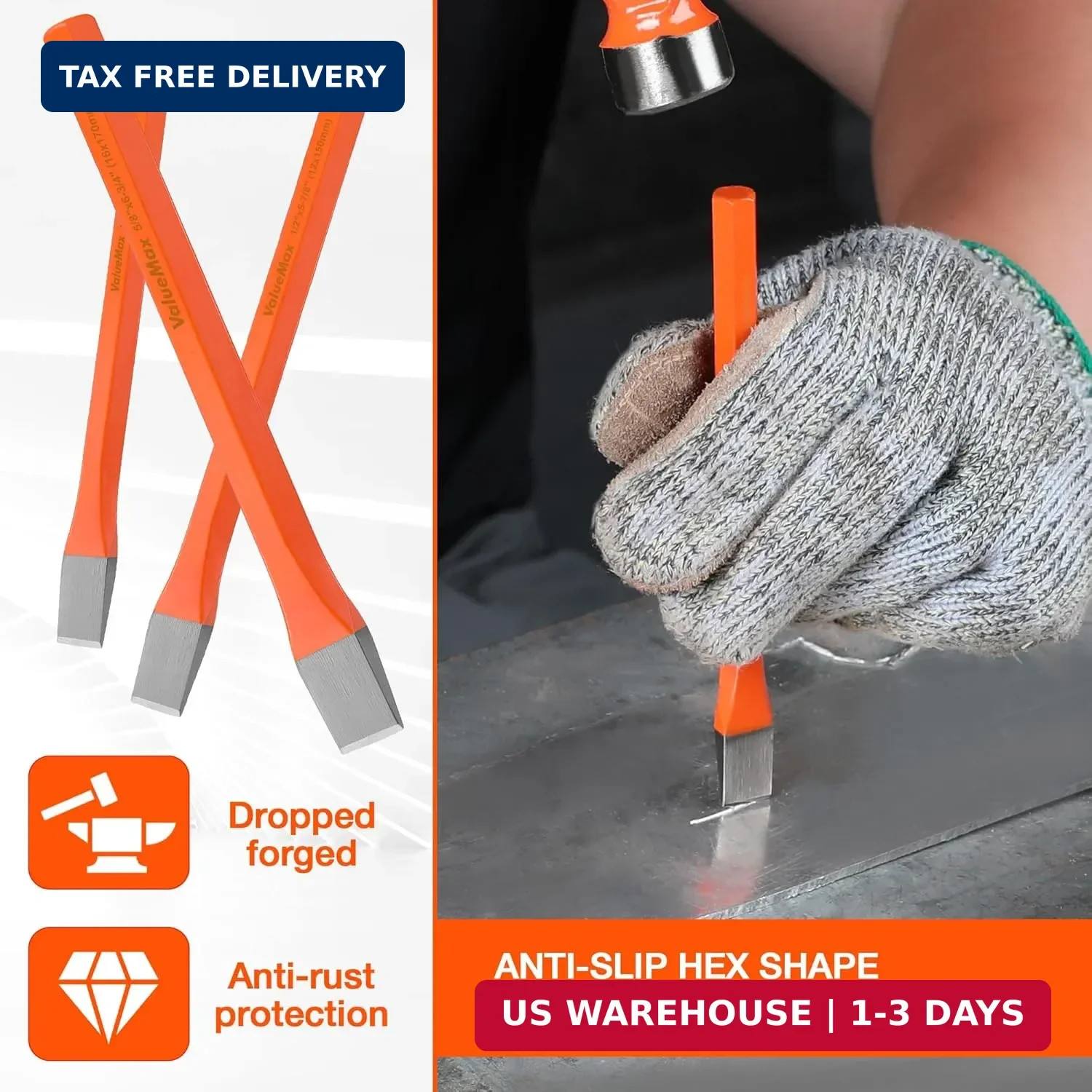 ValueMax 3-Piece Heavy Duty Cold Chisel Set, 3/8-Inch, 1/2-Inch & 5/8-Inch Metal