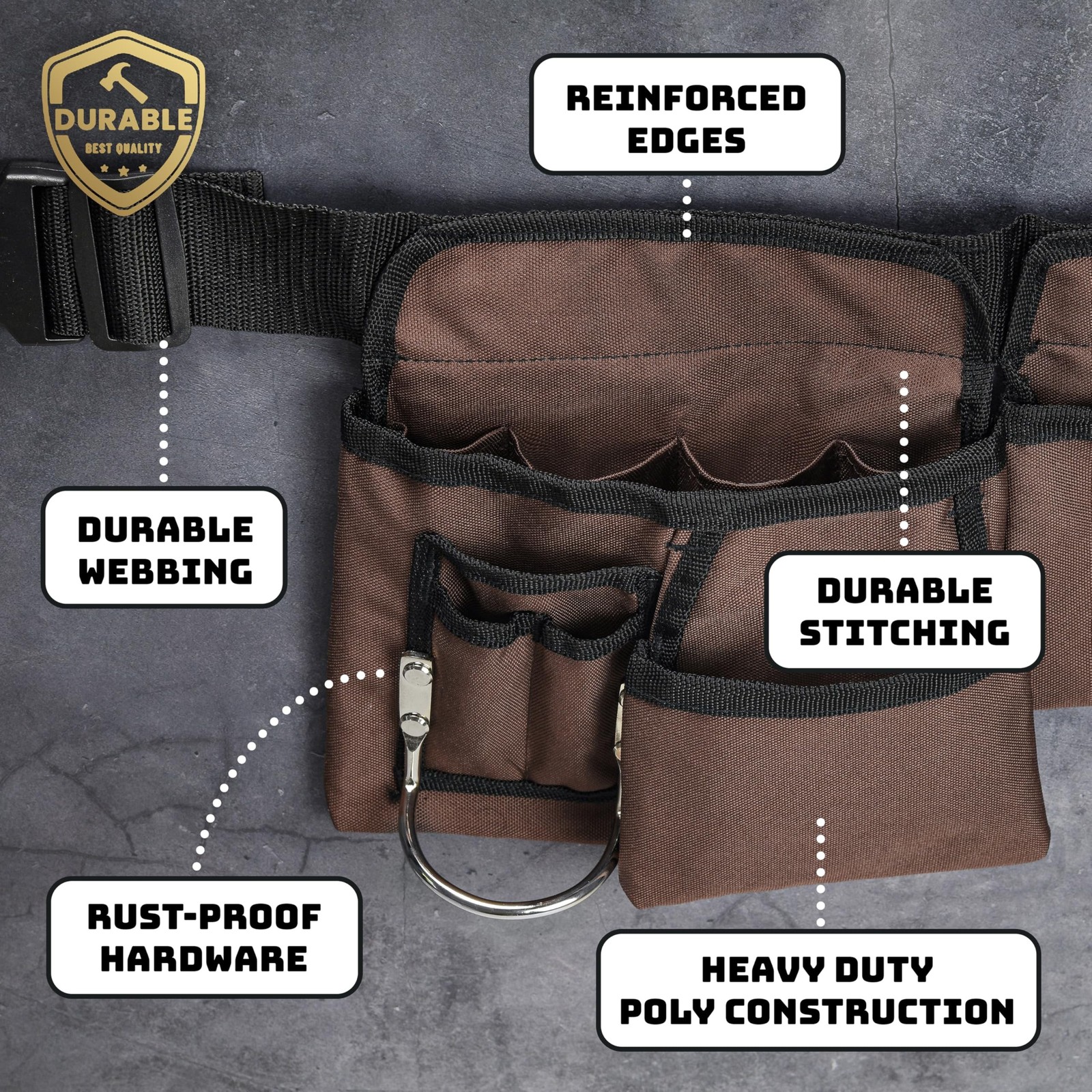 19 Pocket Brown and Black Heavy Duty Construction Tool Belt, Work Apron, Tool…