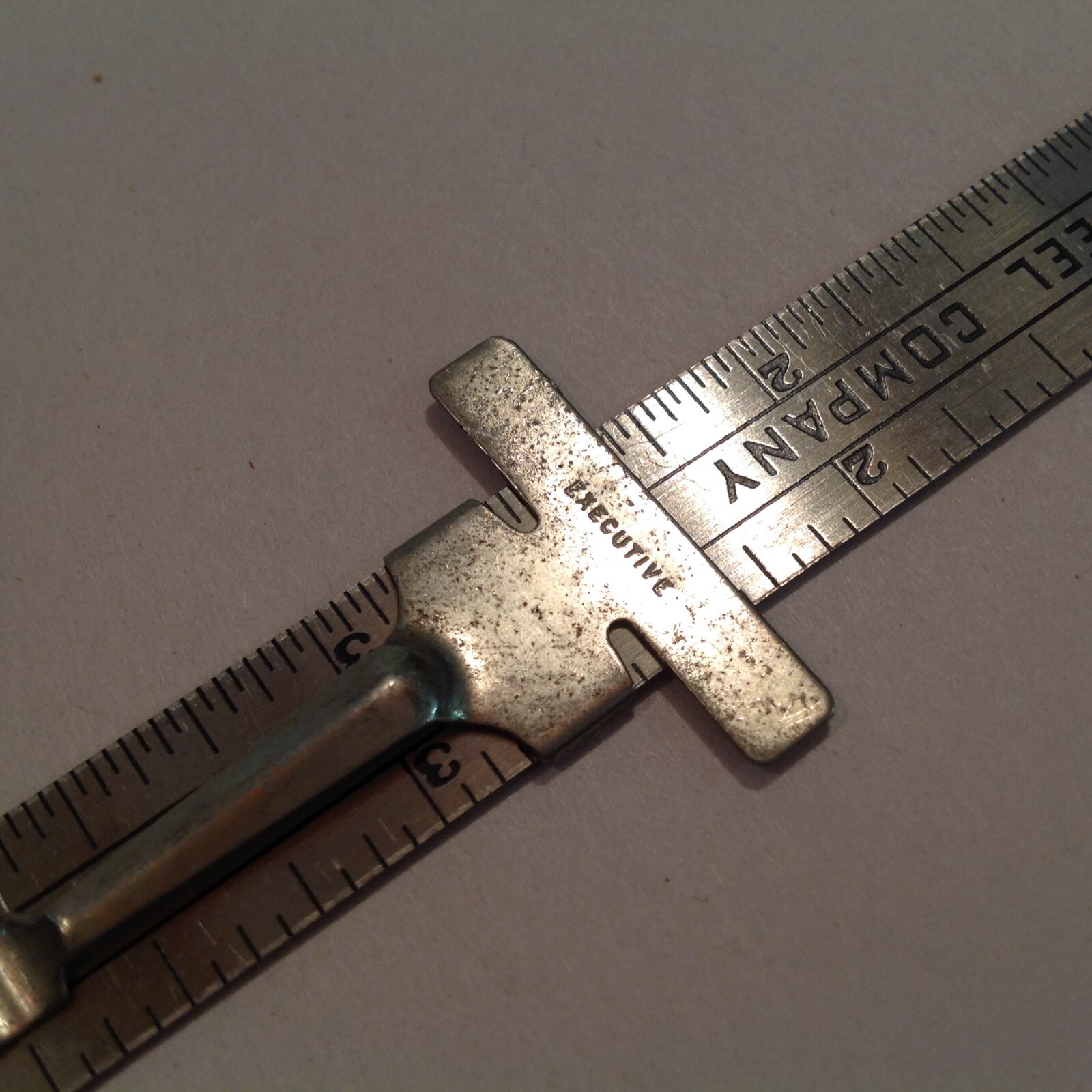 Vintage Edgcomb Steel Company Pocket Clip Slide Ruler Depth Gauge Executive Tool