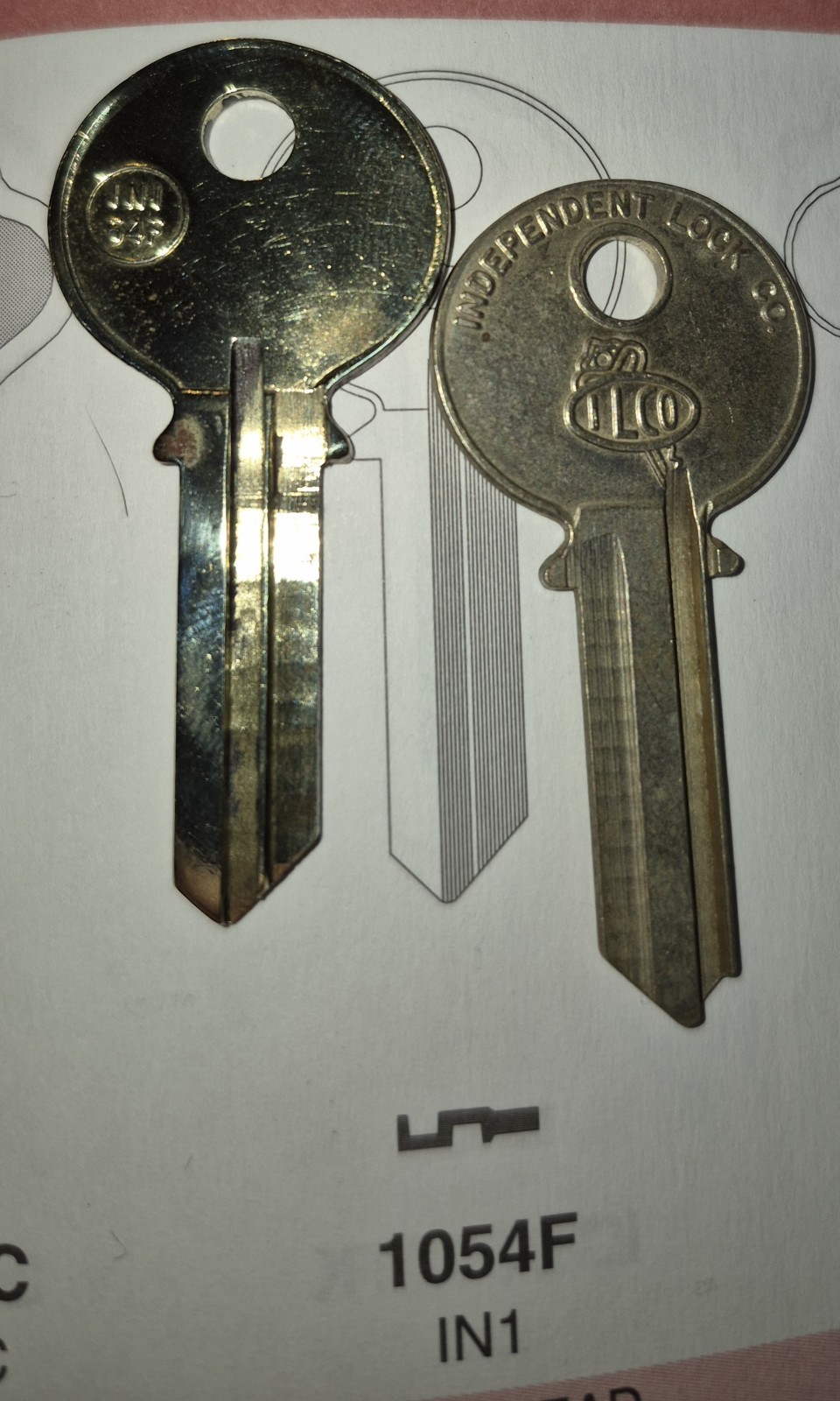 Ilco 1054F, IN1, 54F, 5IL1, Vintage Key (1) Blank.