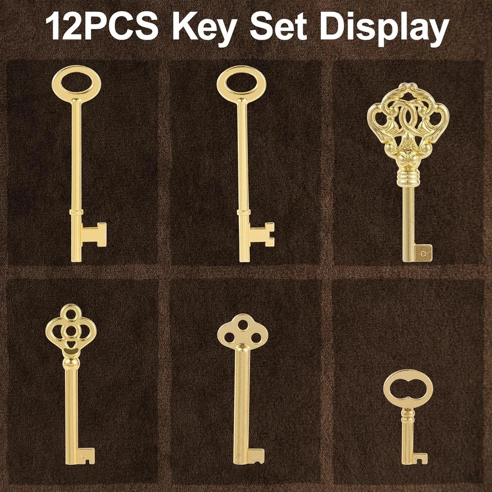 12PCS Hollow Barrel Skeleton Key Set for Vintage Furniture Cabinet Locks