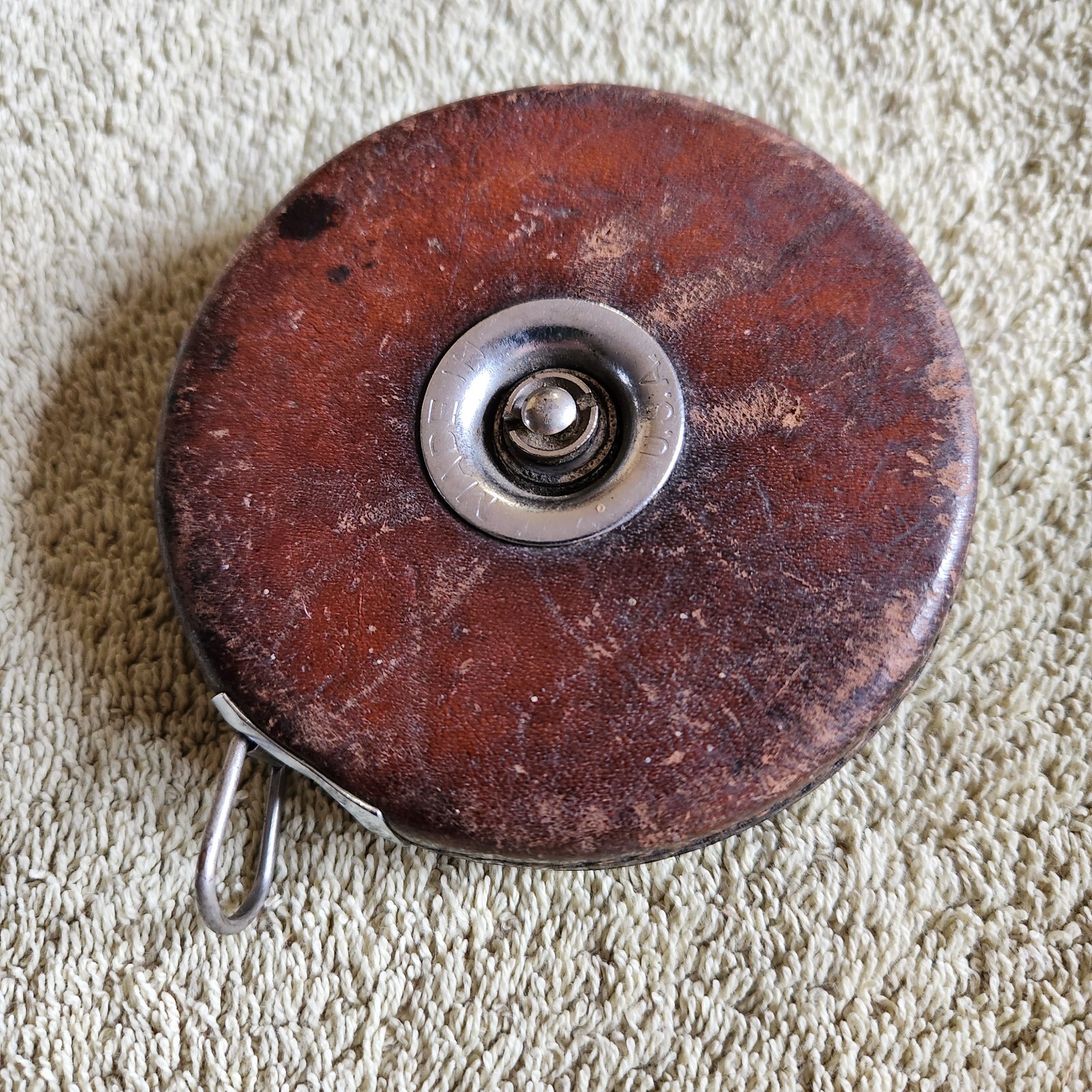Vintage Justus Roe & Sons 50 Foot Leather Wrapped Measuring Tape