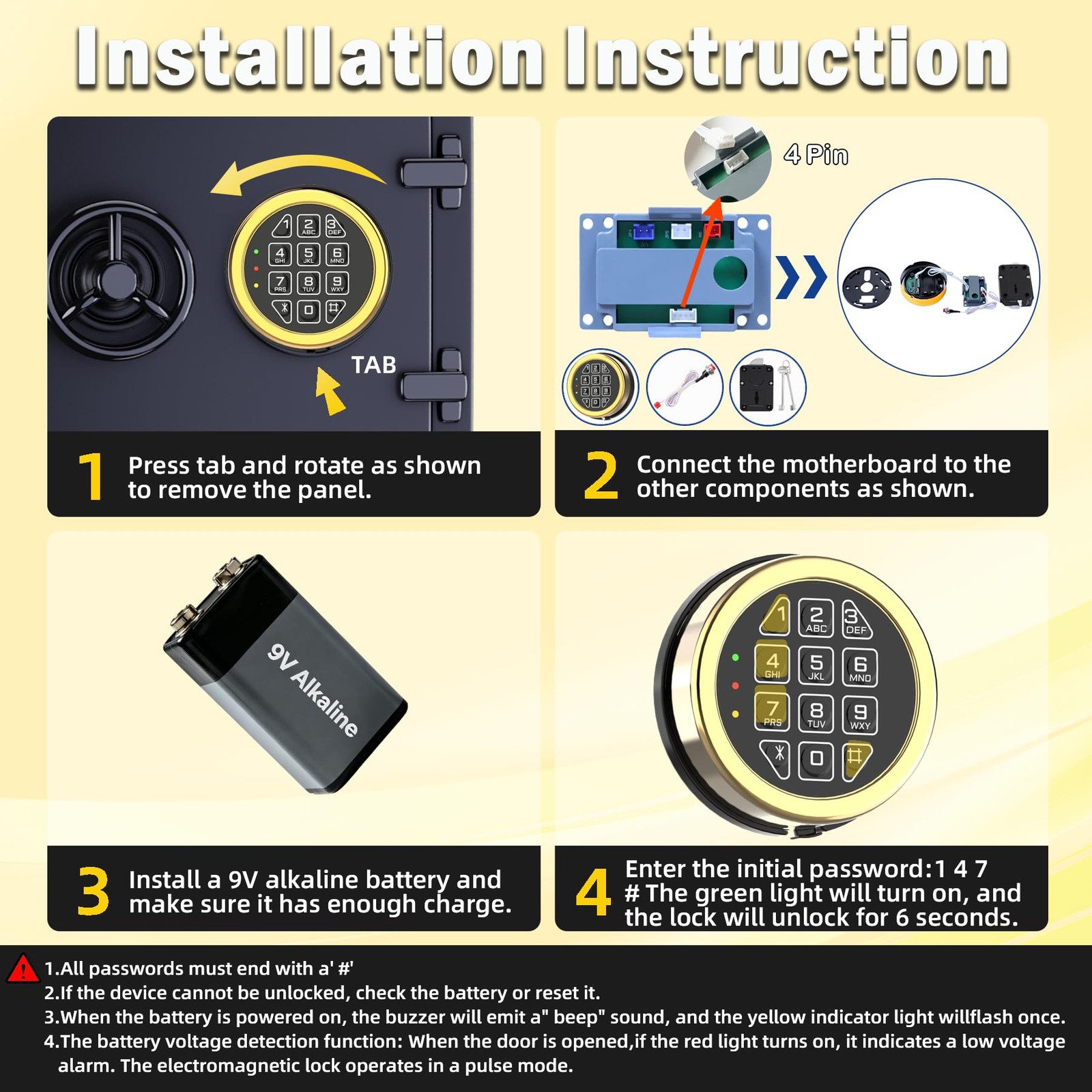 Gun Safe Lock Replacement with Right Swing Bolt & Bolt, Gold