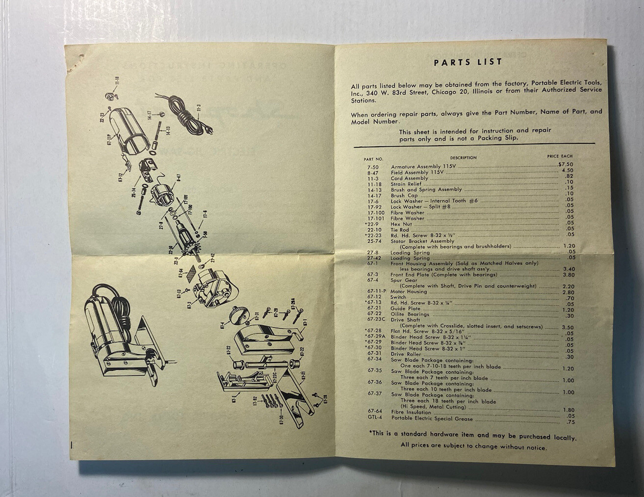 Vintage 1950’s Shop Mate Electric Saw Power Tool handbook and original tags