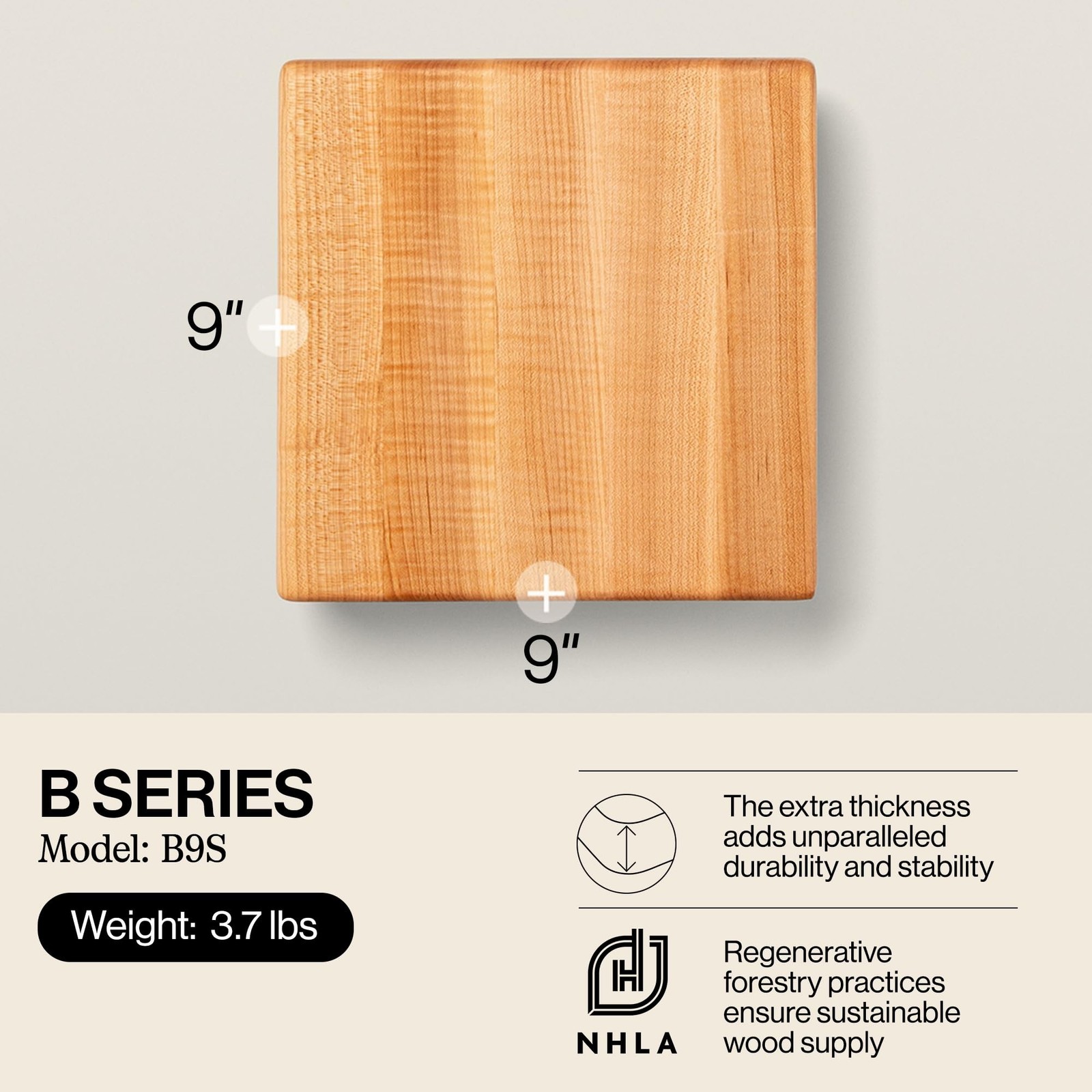 John Boos B Series Square Wooden Maple Cutting Board 9”x9” – 1