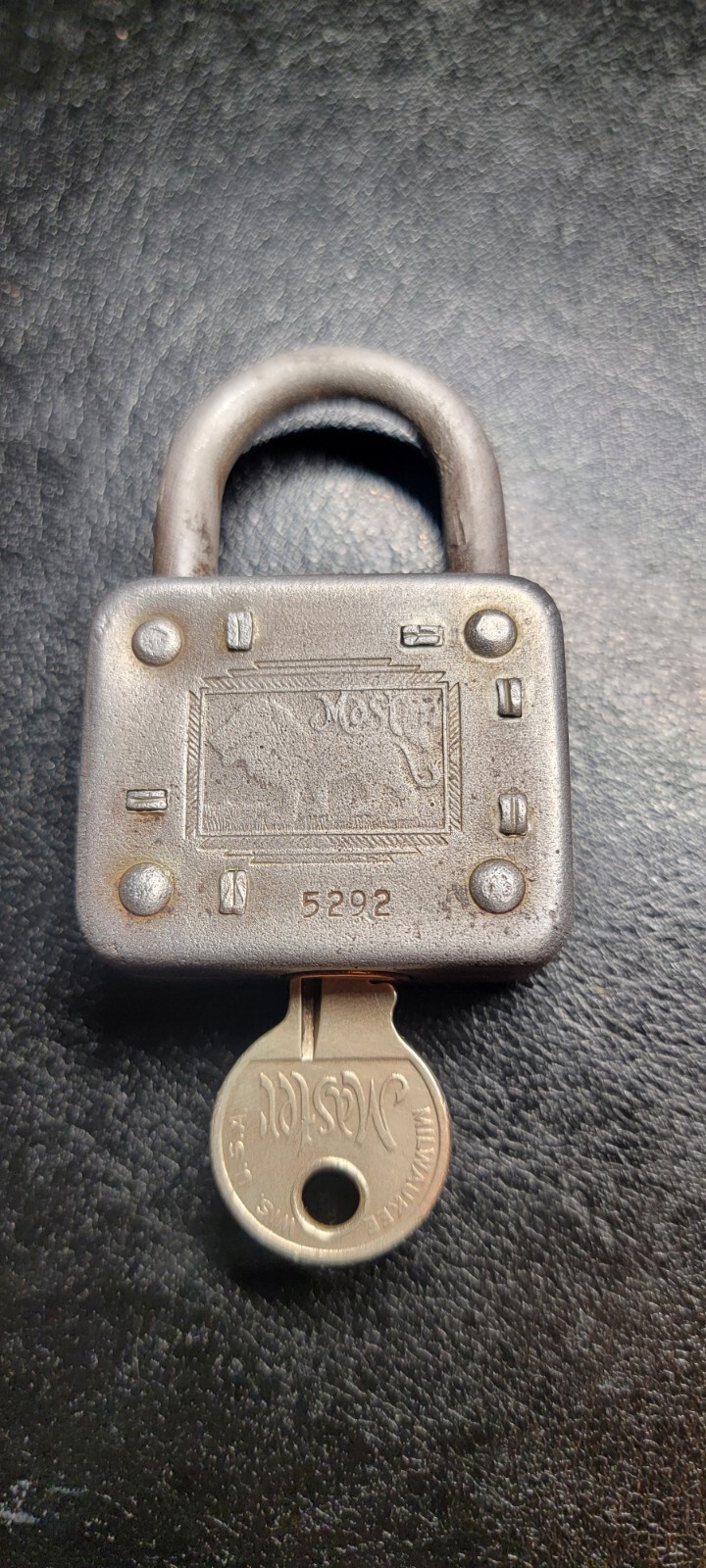 Vintage Master padlock full lion figure #77 with key