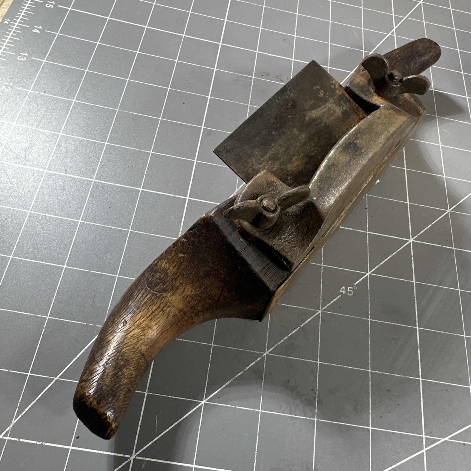 Antique Wood Steel Scraper Tool 19th century Brass
