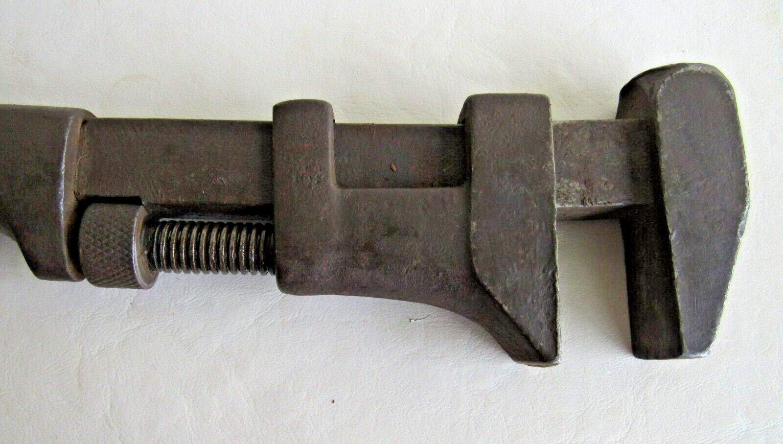 Vintage FULTON Adjustable Pipe Wrench, 12 Inches Long. Wood Handle