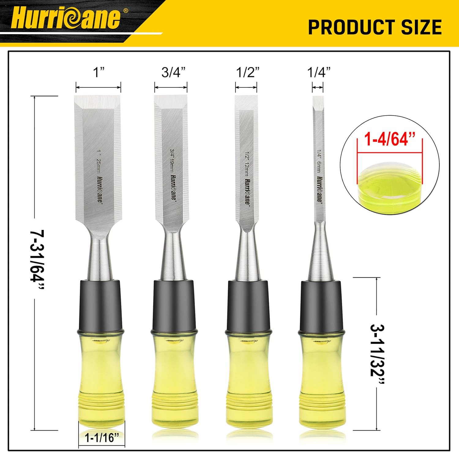 Professional 4-Piece Wood Chisel Set with Durable Handles for Precision Carving