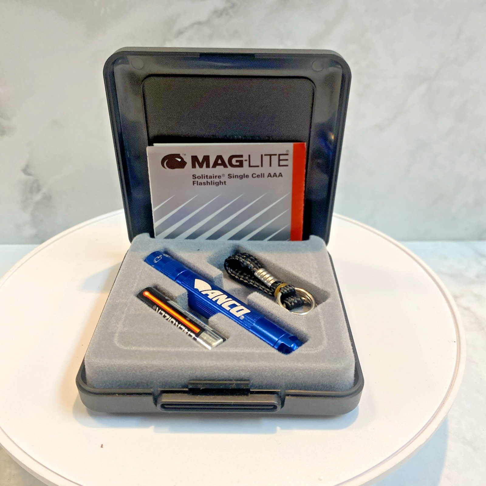 Vintage Mag Lite Solitaire LED Flashlight Blue FLASHLIGHT ANCO W/ CASE EBC58