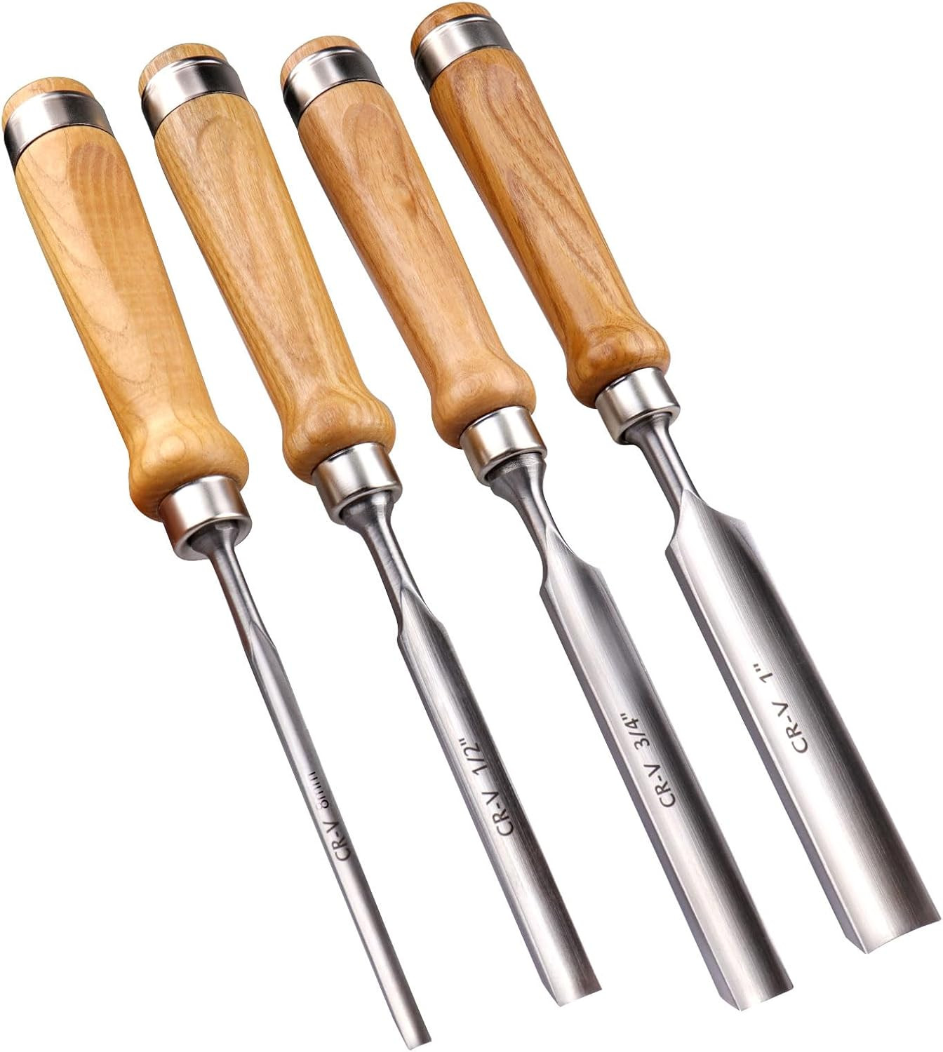 4-Piece Wood Chisel Set, 8Mm 12Mm 18Mm 25Mm CR-V Steel Curved Outer Edge Gouge,