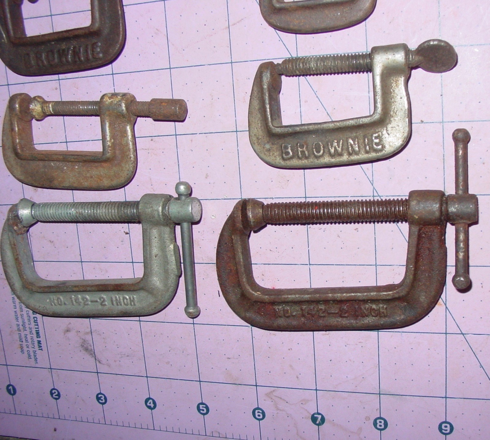 Vintage C Clamp Lot Of 6 Bench Vise Hold Mixed Small Mini Tool Lot