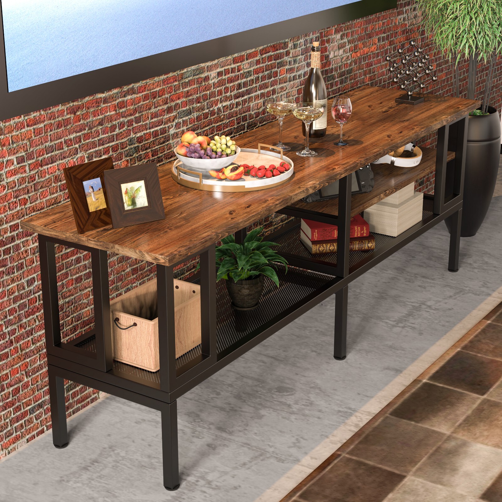 Farmhouse TV Stand for 70 inch TV Gaming Entertainment Center w/ 3-Layer Shelf