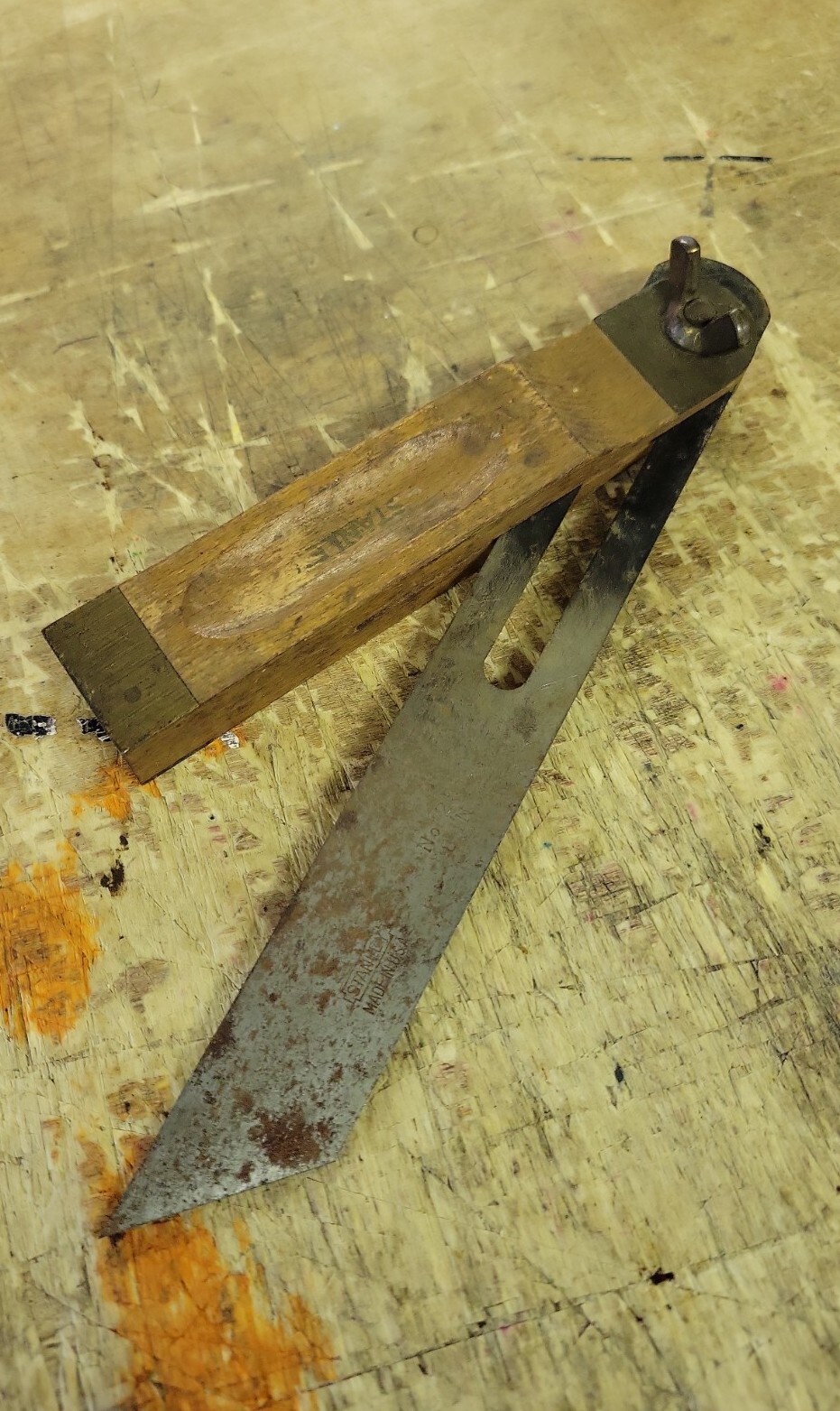 Antique Machinist Brass/Wood/Steel 8″ T-Bevel Angle Finder