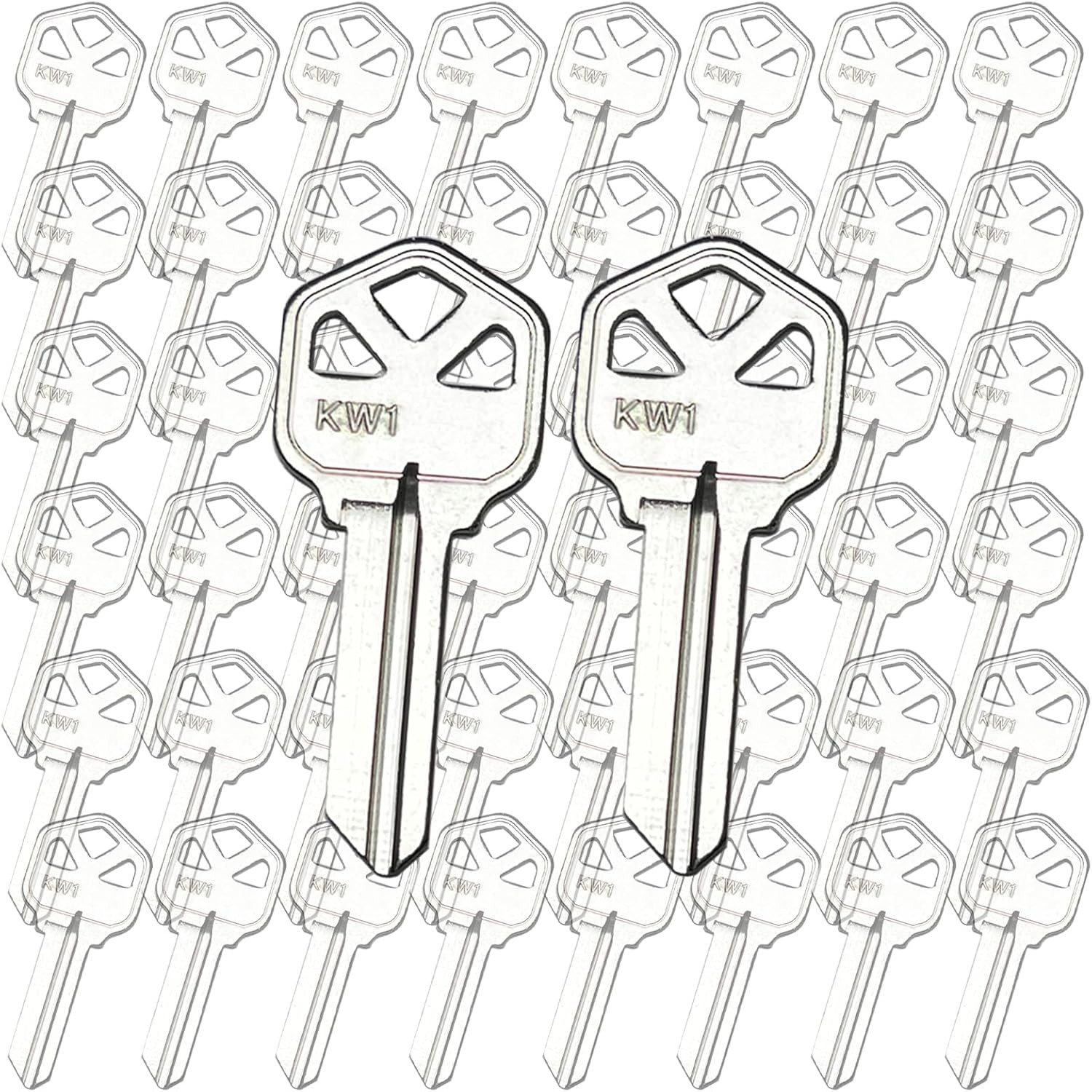 50Pcs KW1 Key Blanks, Premium Copper with Chrome Plating KW1 Key Blanks