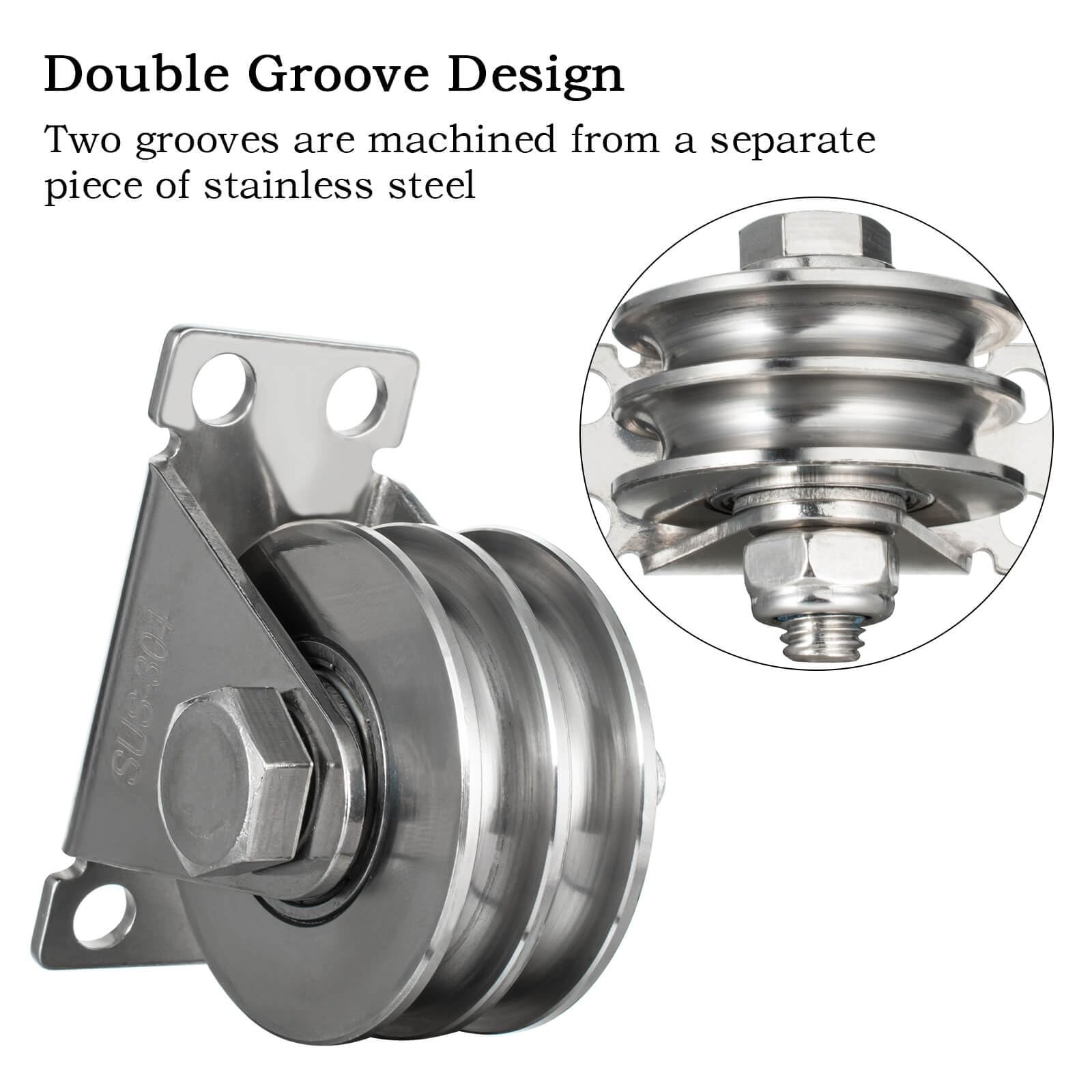 Double Groove Cable Fixed Pulley Block, Heavy Duty Stainless Steel, Bearing I…