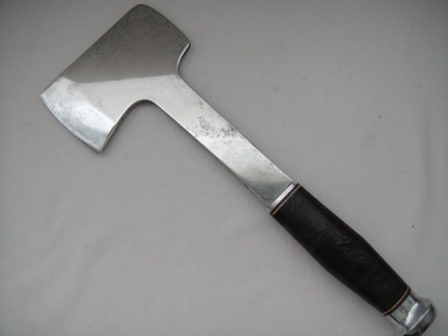 Kinfolks Hatchet with Stacked Leather Washer Handle + Tooled Leather Sheath