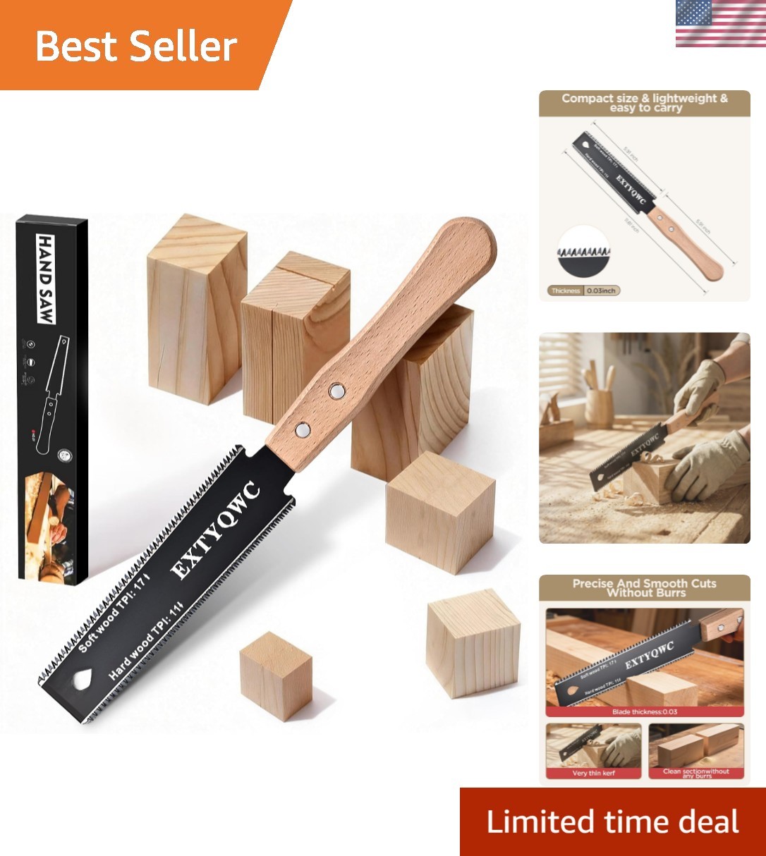 168-TPI Japanese Hand Saw: 6-Inch Double Edge for Hardwood & Softwood Cutting