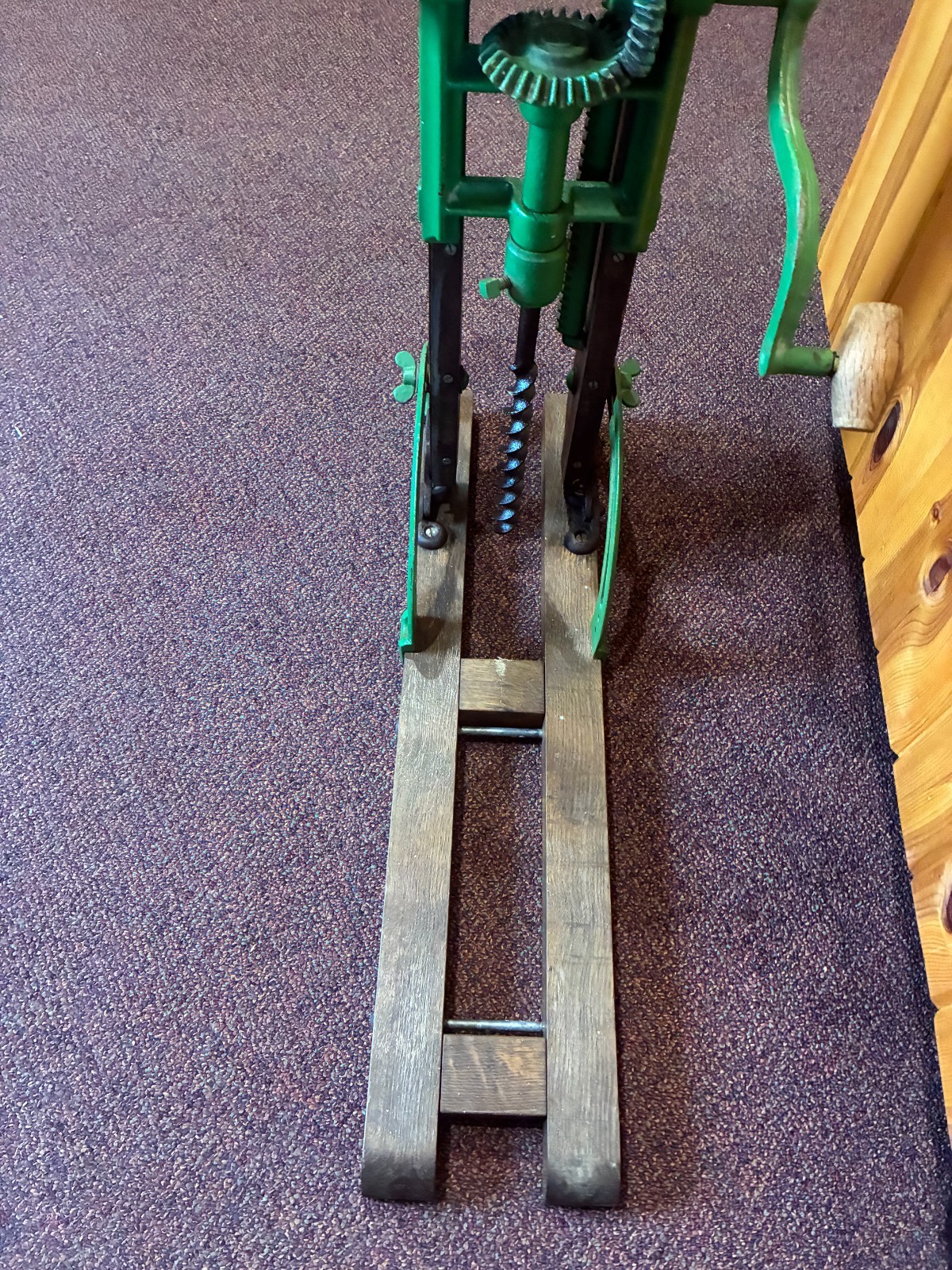 Antique Folding Barn Beam Drill & Boring Machine Hand Operated John Deere Green