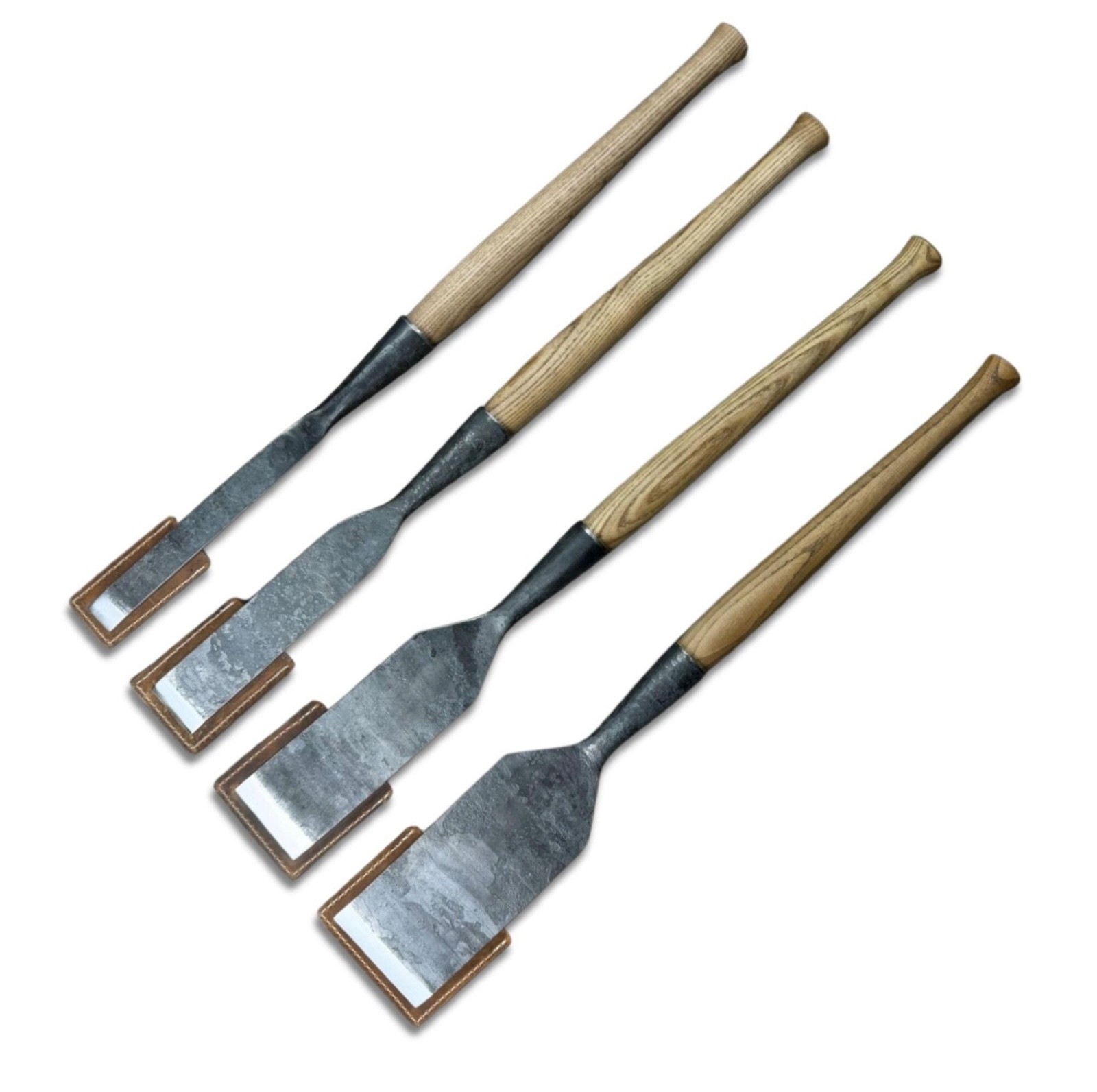 Wood Carving Chisel Set 4pc 52100 Carbon Steel Ash Wood Handles w/ Sheaths