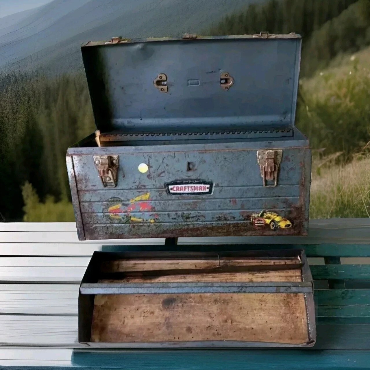Sears CRAFTSMAN Mechanics Tool Box Heavy Duty 18X9 W/ Tray Old Patina Rust 60’s
