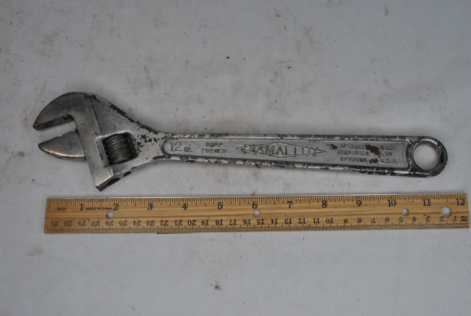 Vintage Diamalloy/Diamond Calk Horseshoe Co. 12″ Adjustable Wrench. Made in USA.