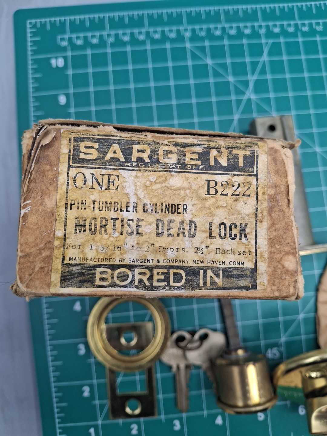Vintage Sargent Cylinder MORTISE DeadLock W/KEYS #B222 BORED IN NOS